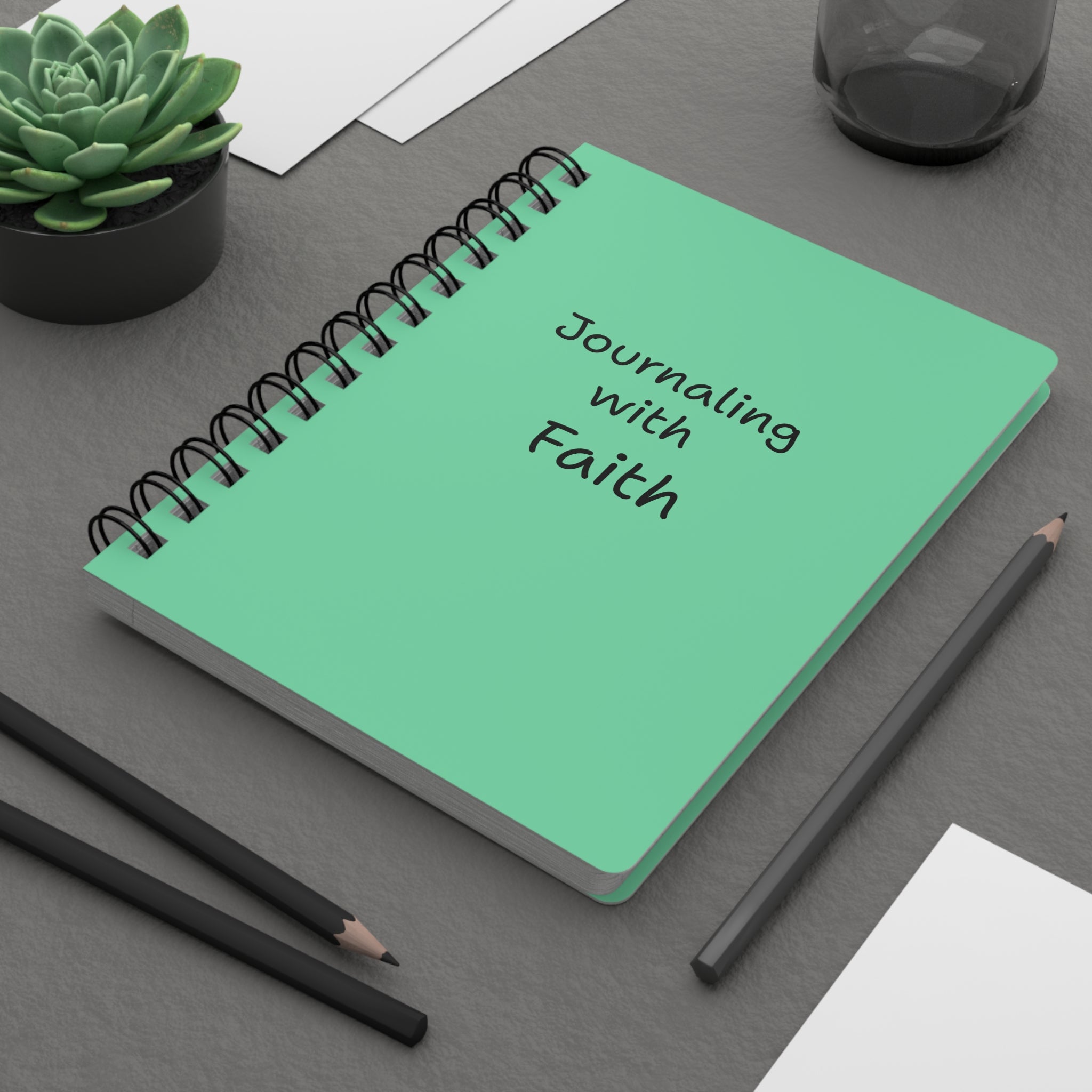 Spiral-Bound Journal — Green 'Journal' Cover with Meditative Woman Illustration