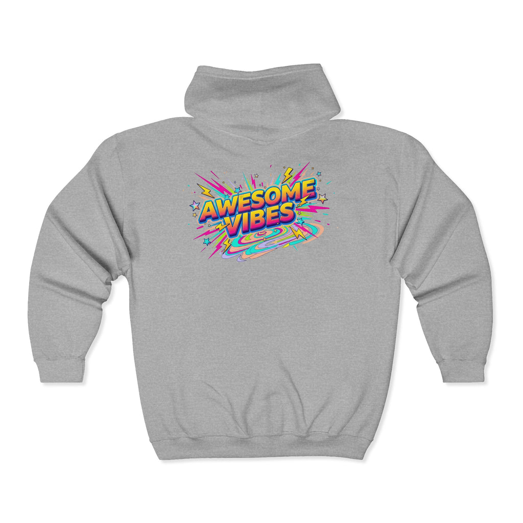 Awesome Vibes Full-Zip Hoodie — Retro Colorful Graphic Zip-Up