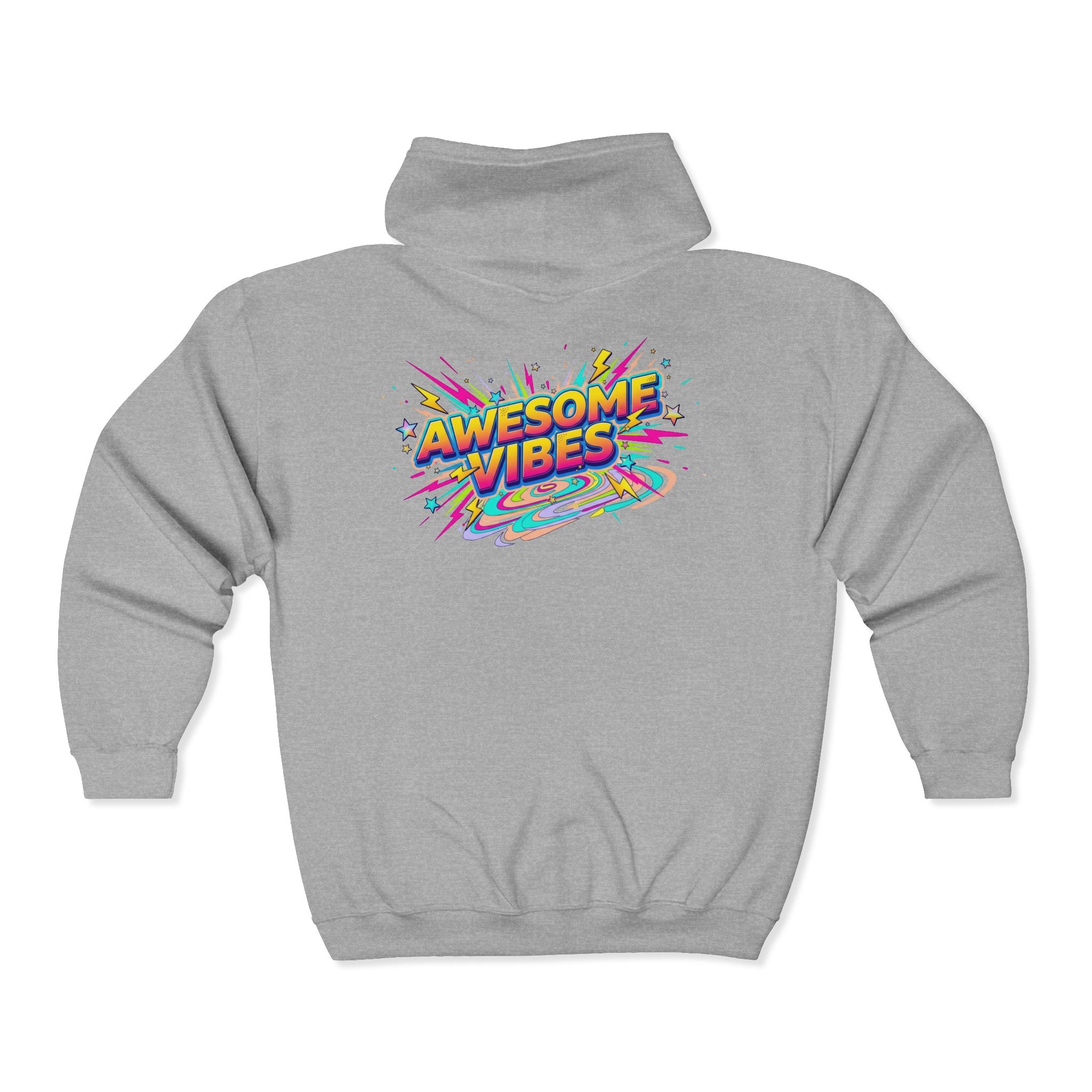 Awesome Vibes Full-Zip Hoodie — Retro Colorful Graphic Zip-Up