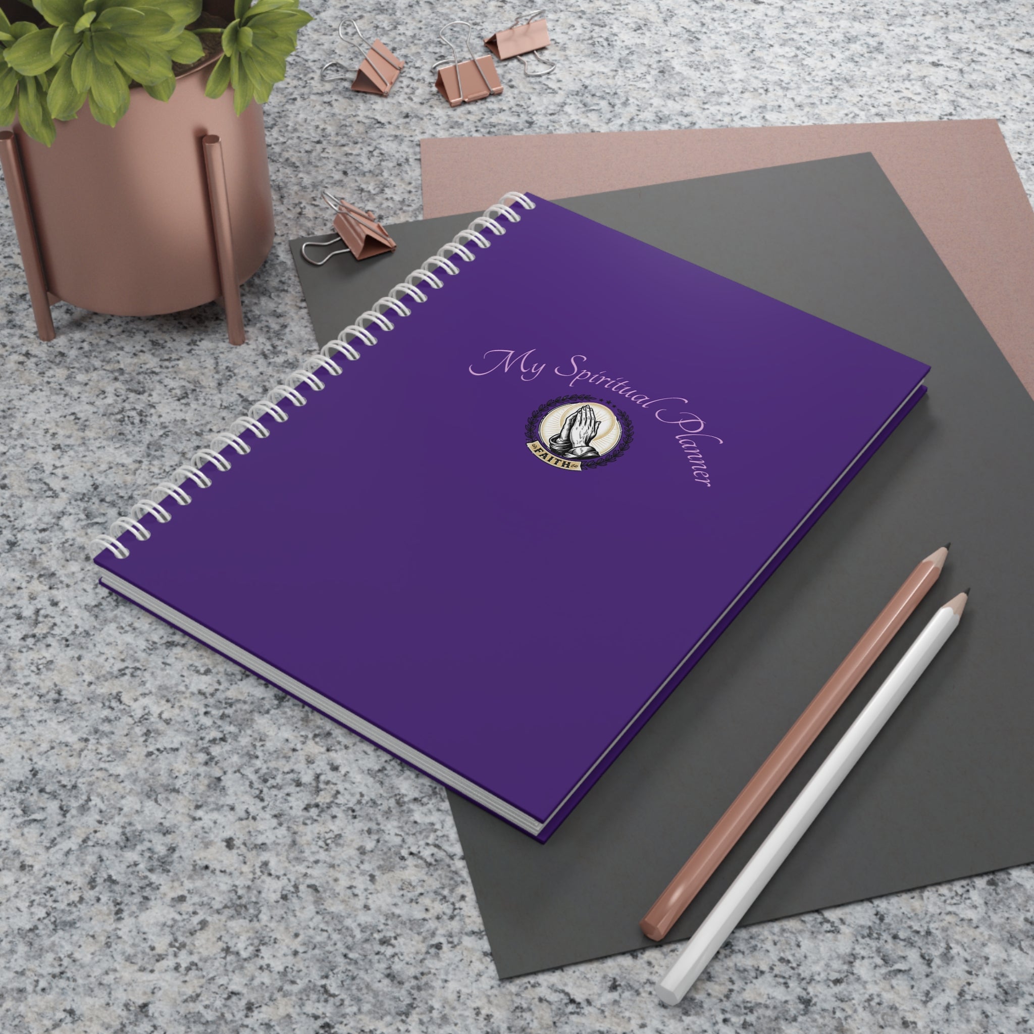 Spiritual Planner Spiral Notebook — Purple Minimalist Daily Organizer