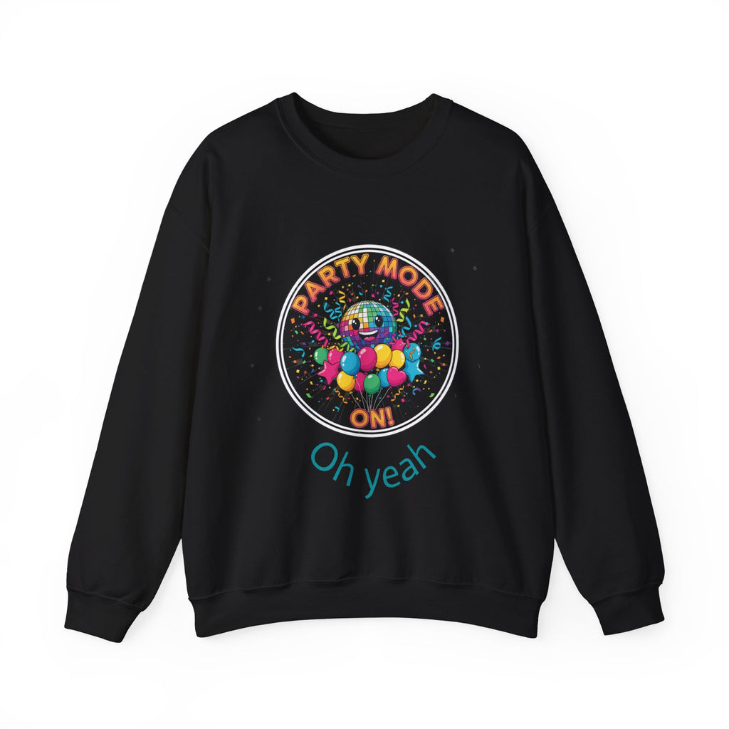 Party Mode On Crewneck Sweatshirt – Colorful Disco Balloon Graphic