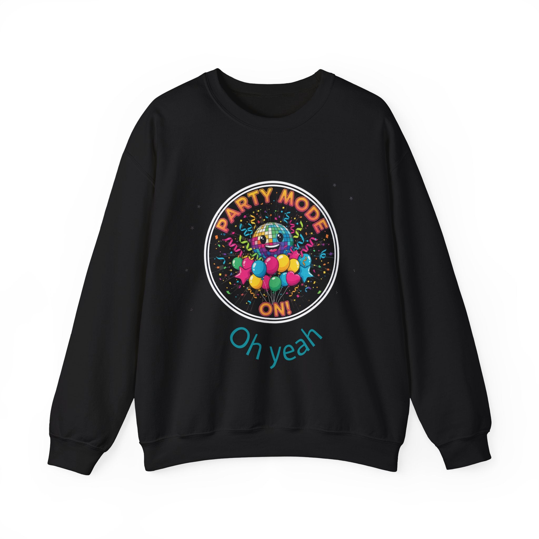 Party Mode On Crewneck Sweatshirt – Colorful Disco Balloon Graphic