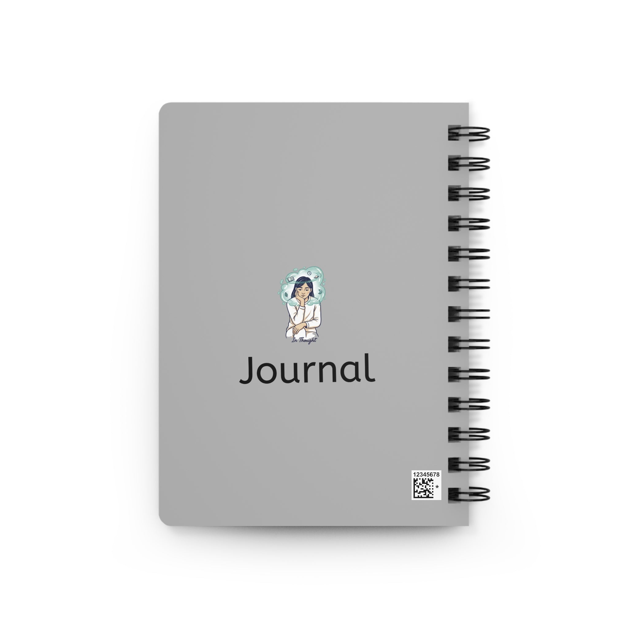 Spiral-Bound Journal — Grey Patterned 'Journal' Cover with Meditative Woman Illustration