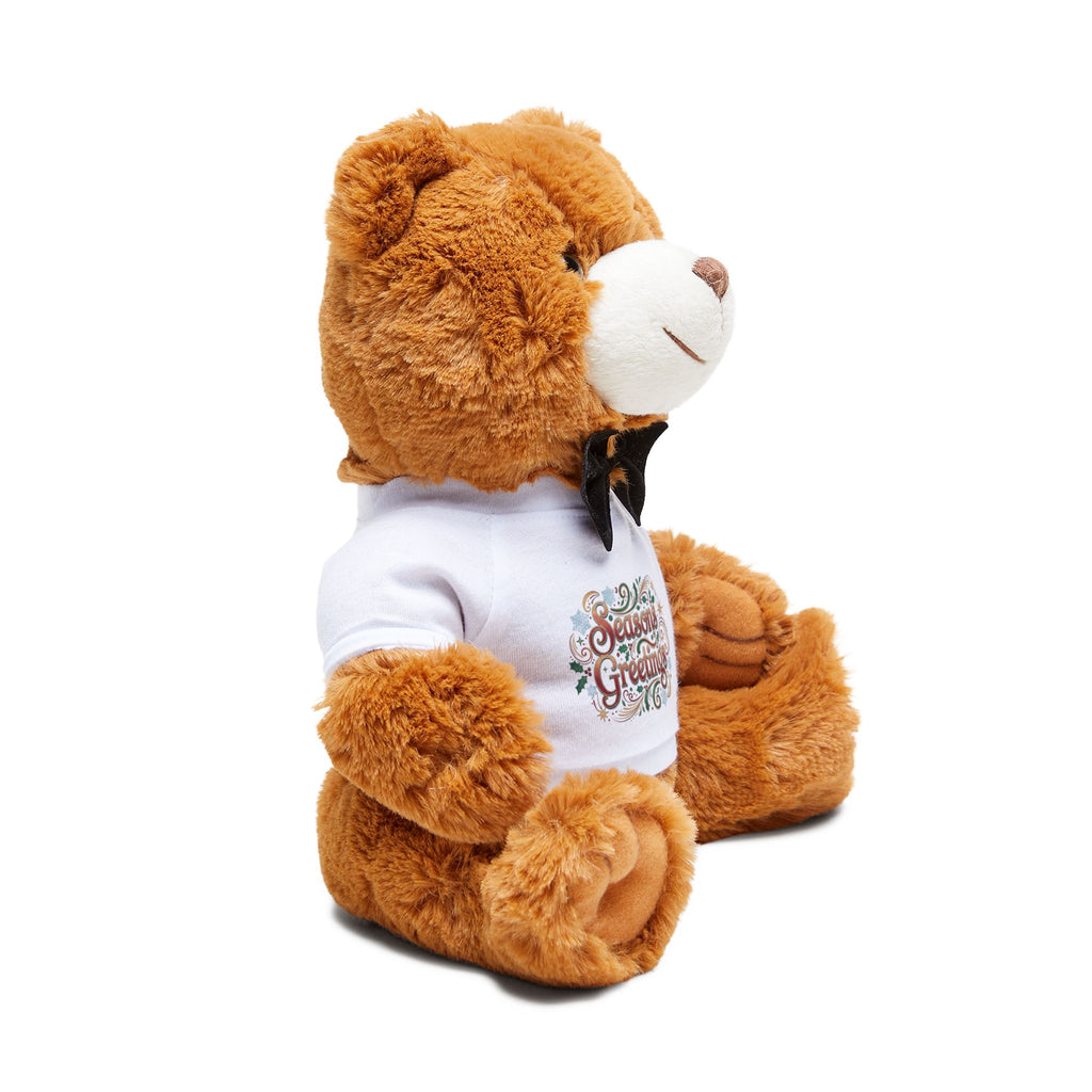 Season’s Greetings Plush Teddy Bear — Holiday Gift Bear with T-Shirt