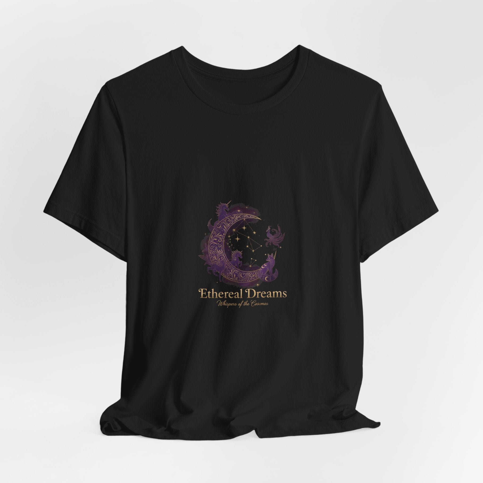 Crescent Moon Cat Illustration Tee | Ethereal Dreams Graphic T-Shirt