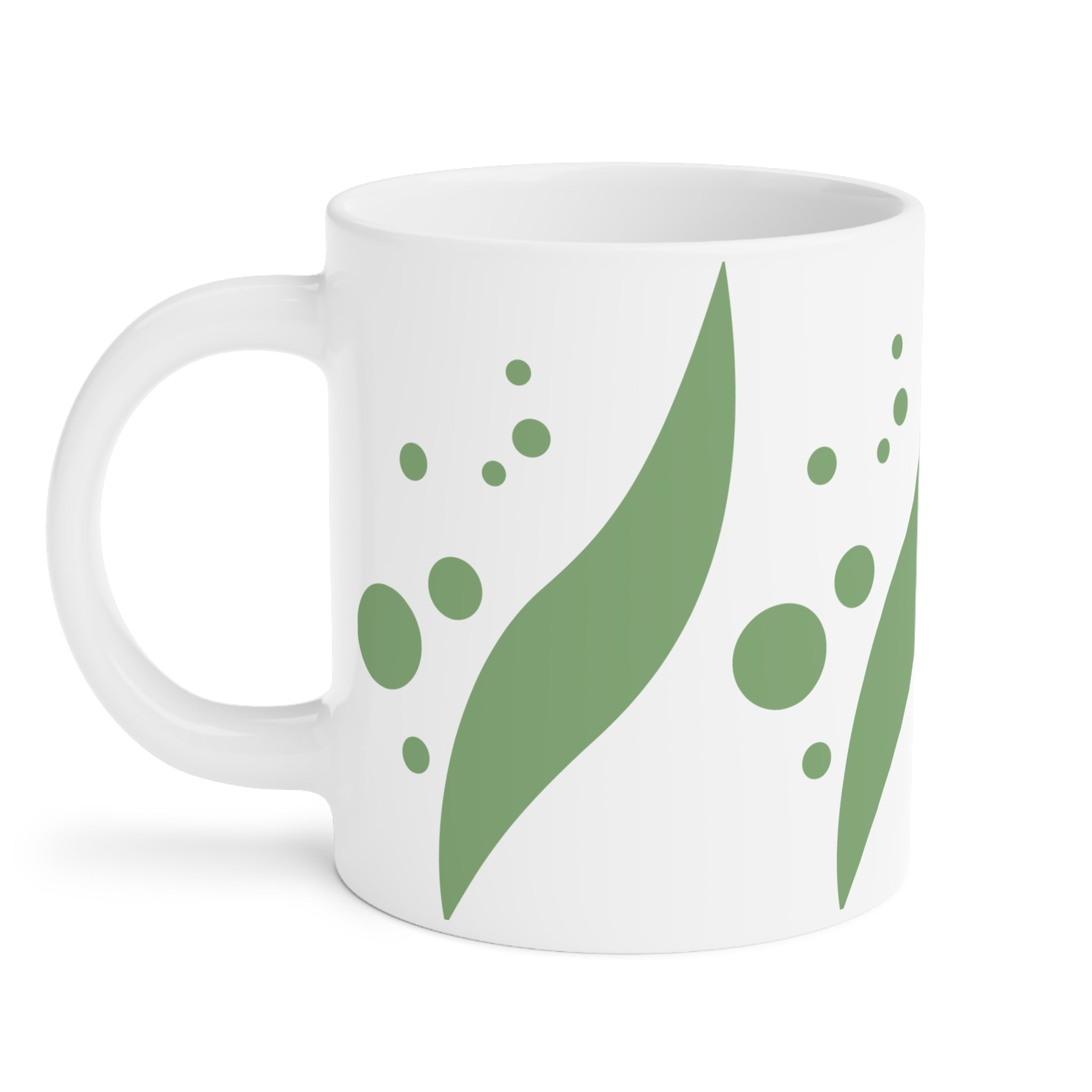 Green Leaf Pattern Ceramic Mug — Botanical Coffee Cup (11oz/15oz/20oz)