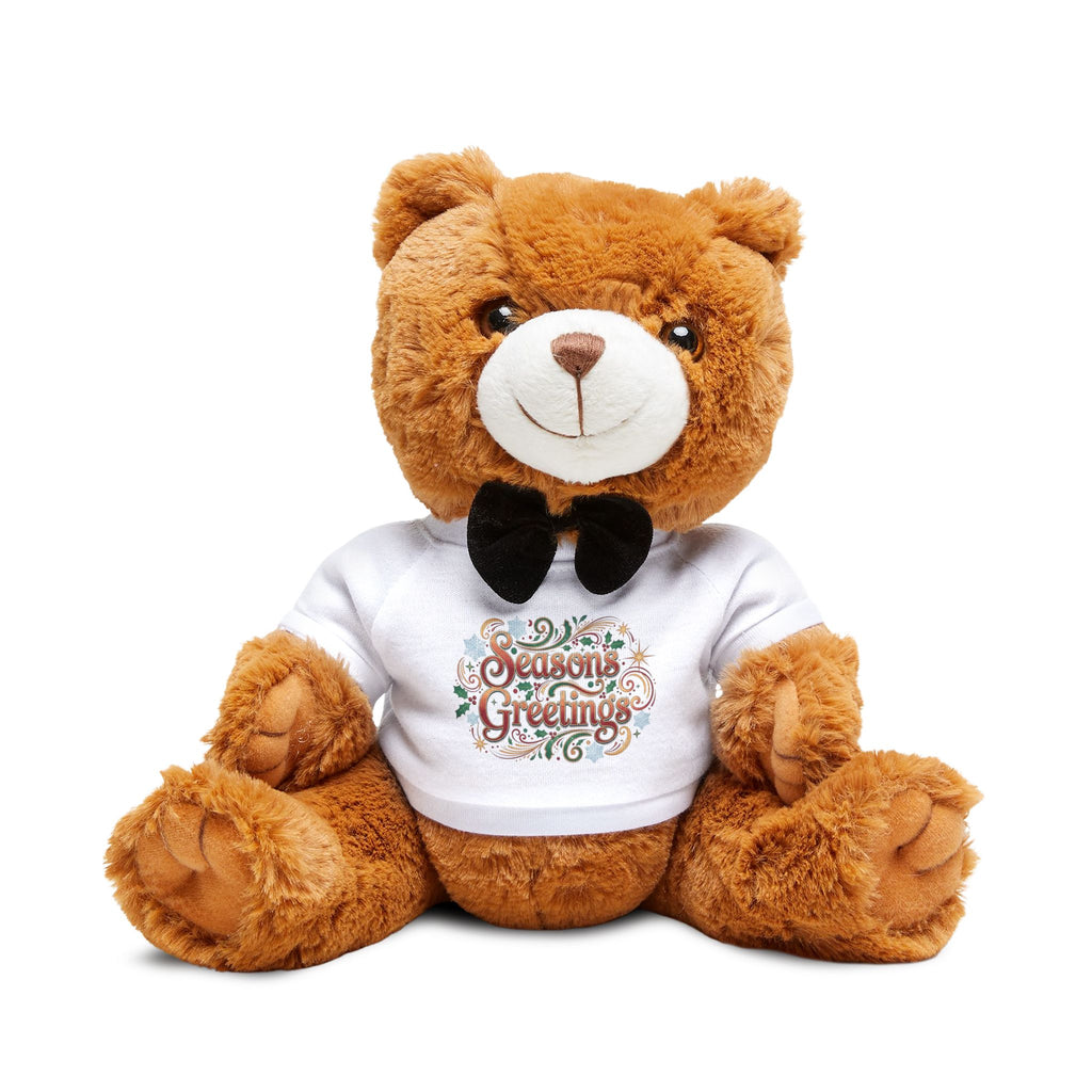 Season’s Greetings Plush Teddy Bear — Holiday Gift Bear with T-Shirt