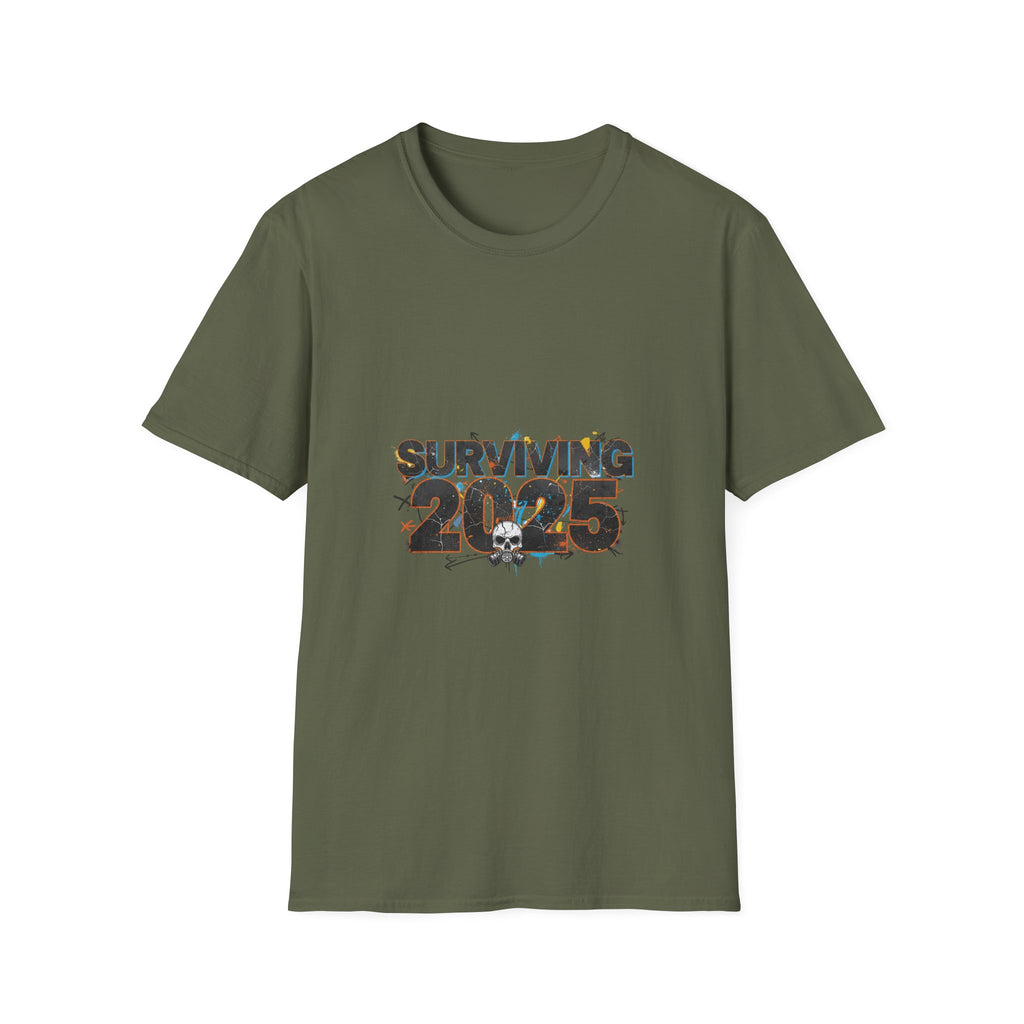 Surviving 2025 T-Shirt — Apocalyptic Skull Graphic Tee