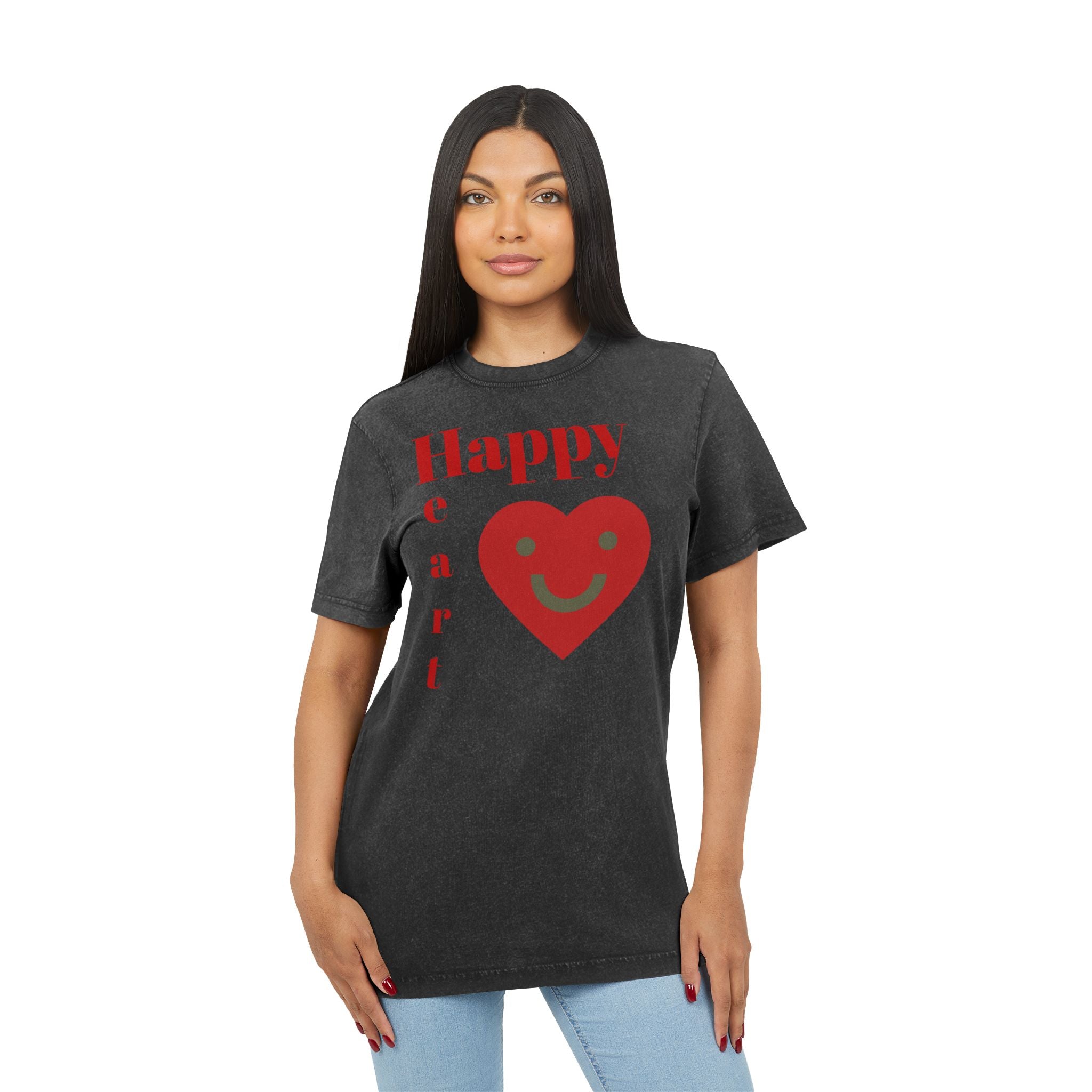 Happy Heart Acid-Wash Tee — Vintage Casual Shirt