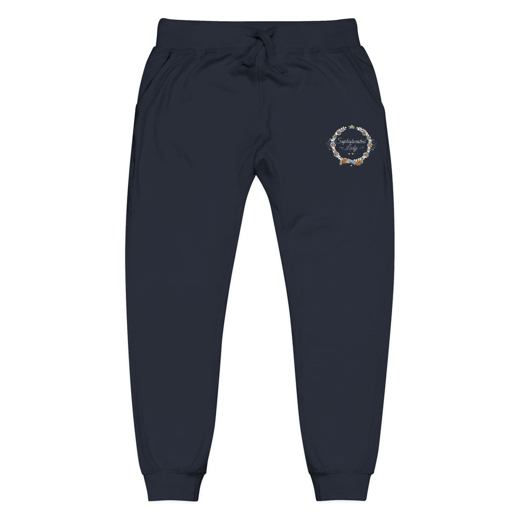 Sophisticated Lady - Embroidered Olive Green Fleece Sweatpants — Floral Compass Logo Joggers