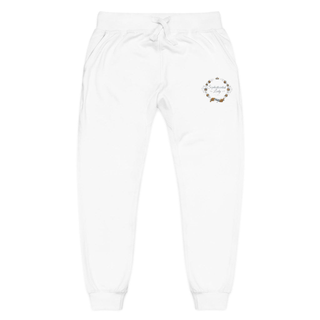 Sophisticated Lady - Embroidered Olive Green Fleece Sweatpants — Floral Compass Logo Joggers