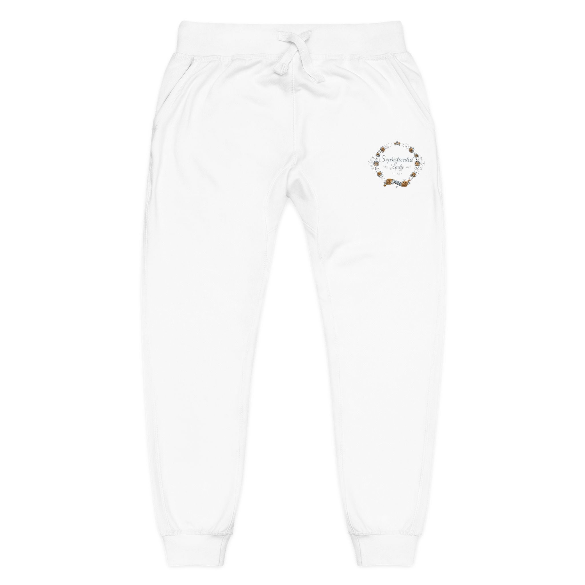 Sophisticated Lady - Embroidered Olive Green Fleece Sweatpants — Floral Compass Logo Joggers