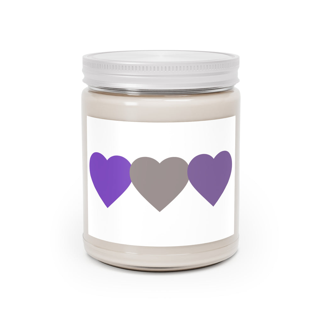 Purple & Grey Heart Soy Candle — 9oz Scented Jar with White Lid