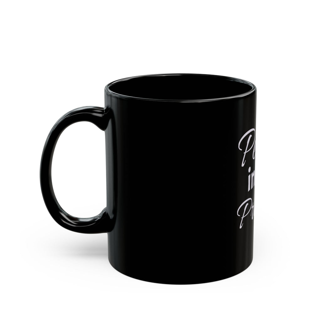 Faith Coffee Mug – "Peace in His Presence" Black Ceramic Christian Mug (11oz/15oz)