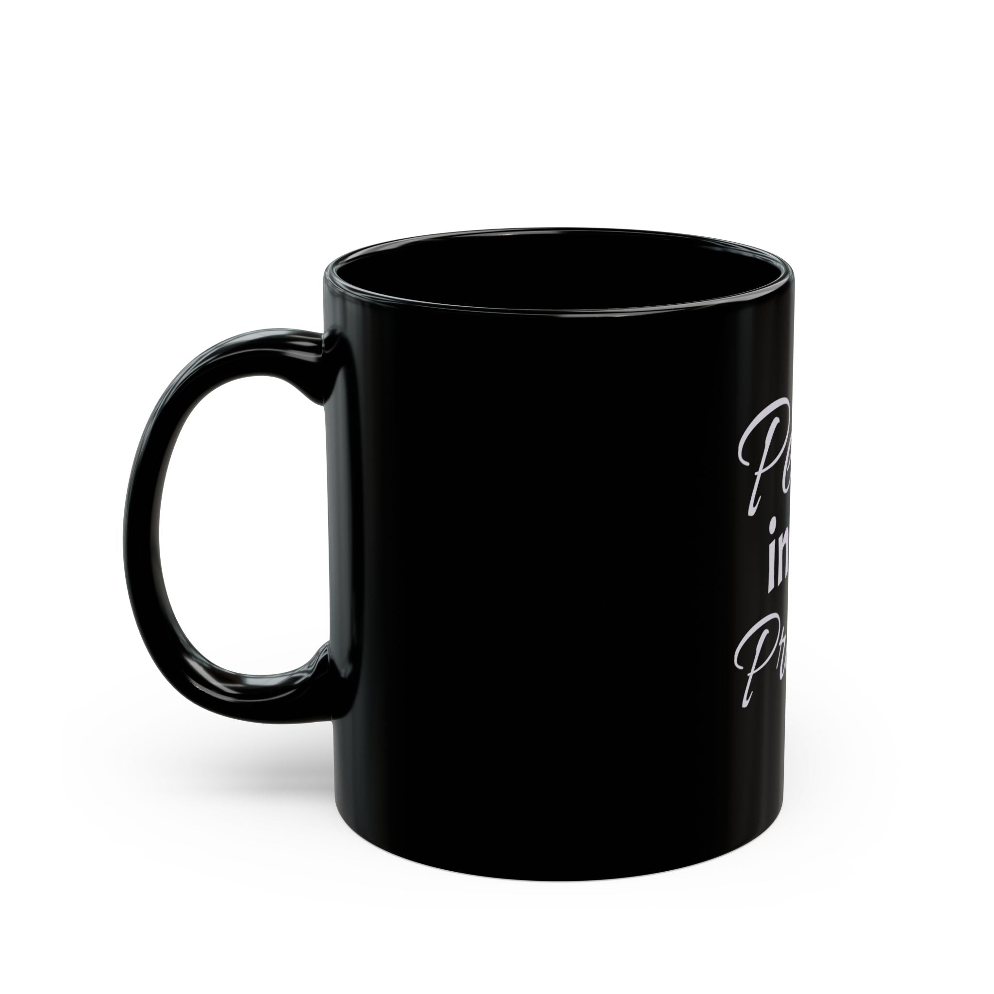 Faith Coffee Mug – "Peace in His Presence" Black Ceramic Christian Mug (11oz/15oz)