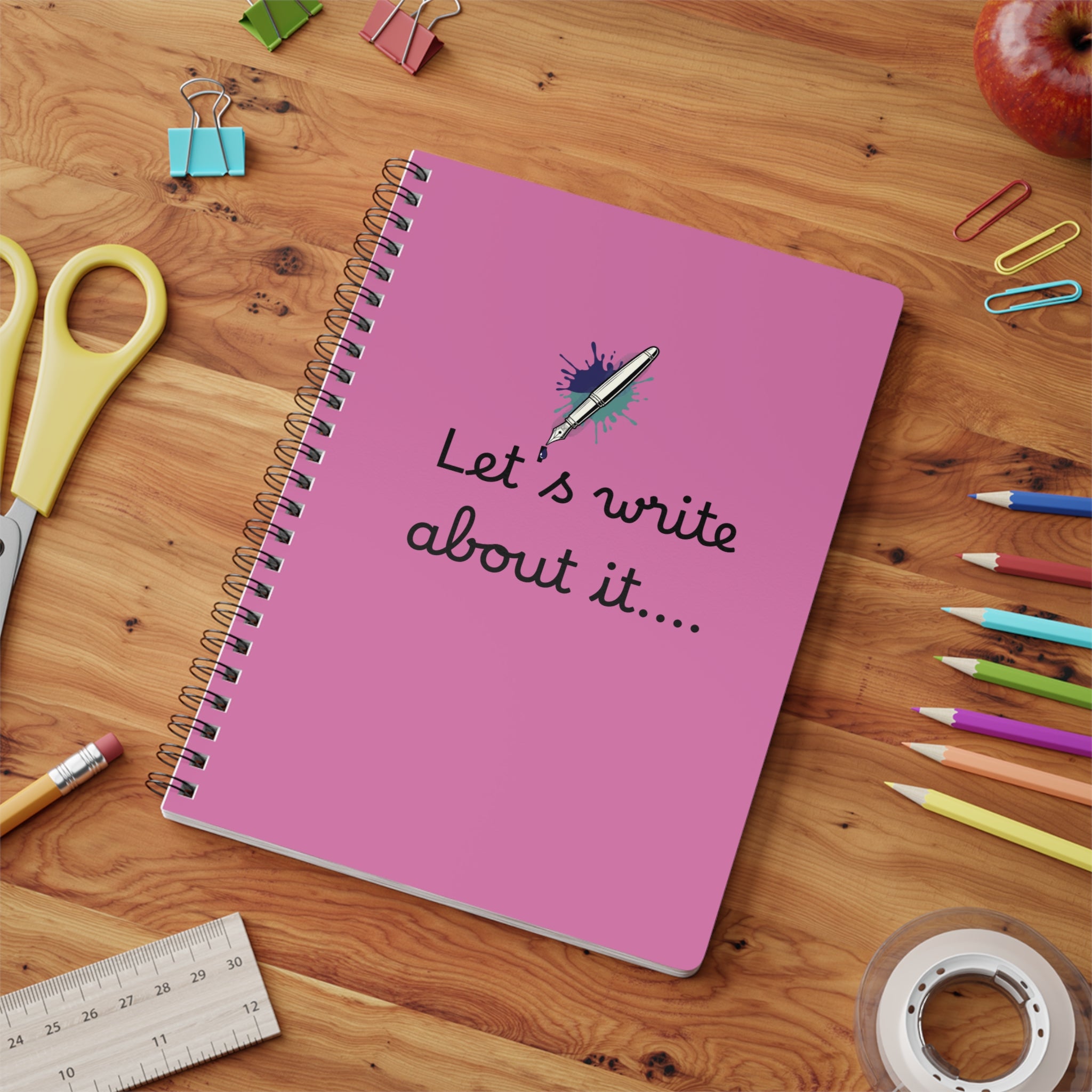 Let's Write A5 Spiral Notebook — Pink Softcover Journal for Writers
