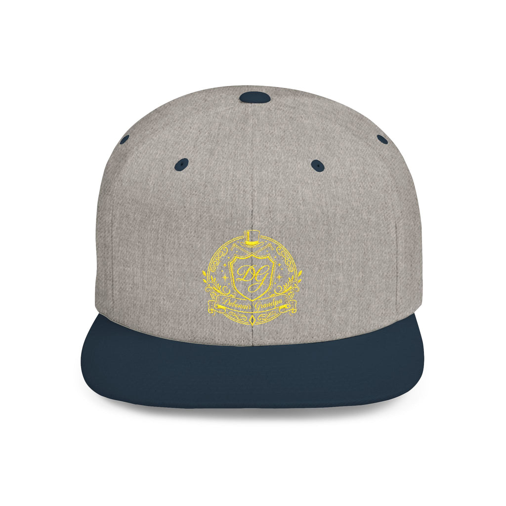 Debonair Grandpa Snapback Hat — Gold Floral Mandala Embroidered Flat Bill Cap