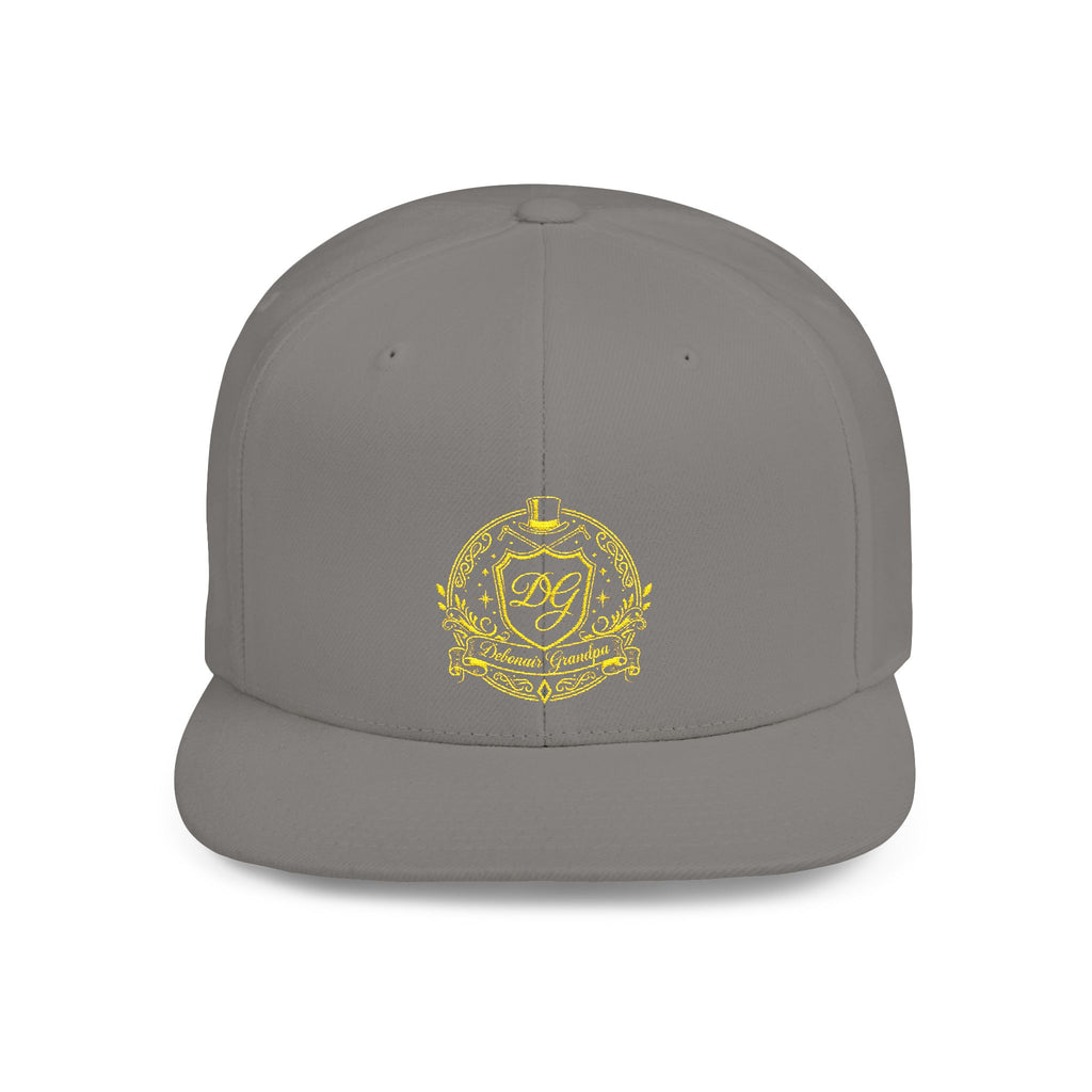 Debonair Grandpa Snapback Hat — Gold Floral Mandala Embroidered Flat Bill Cap