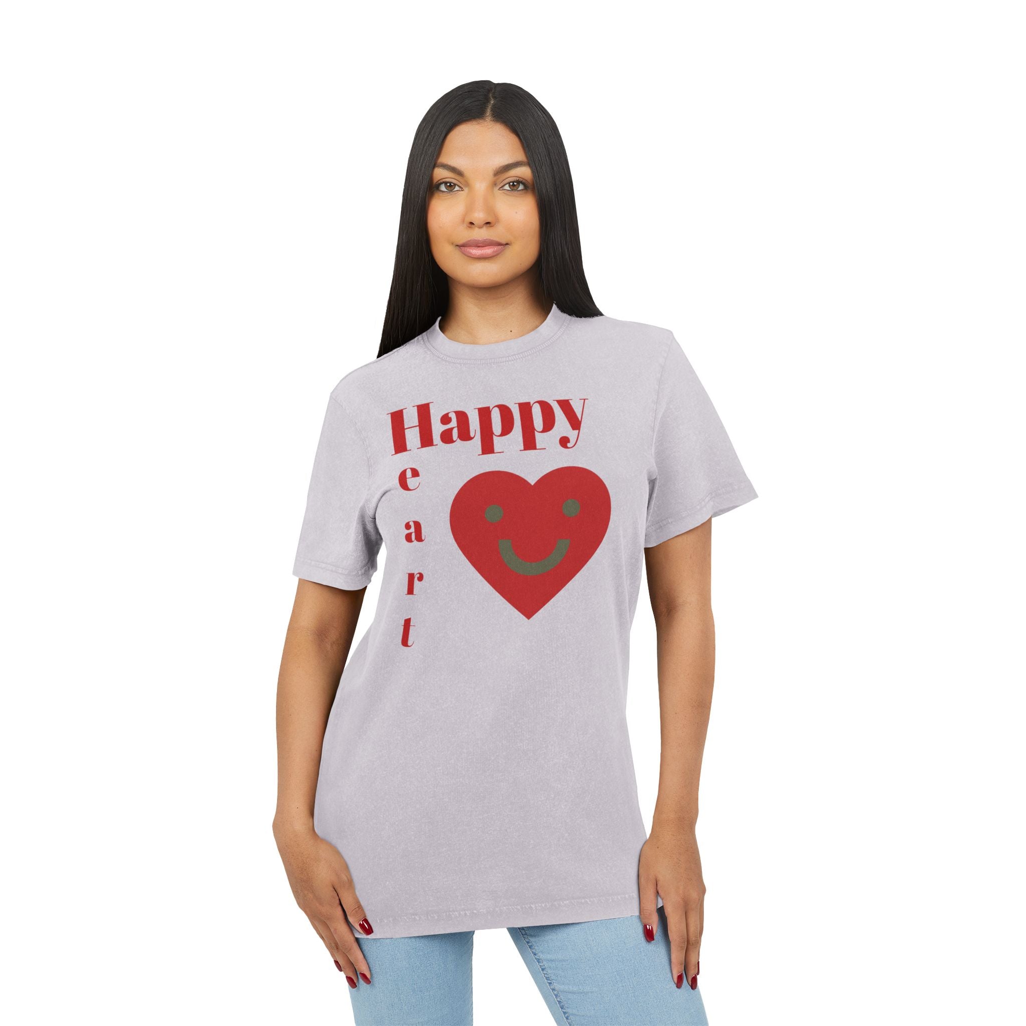 Happy Heart Acid-Wash Tee — Vintage Casual Shirt