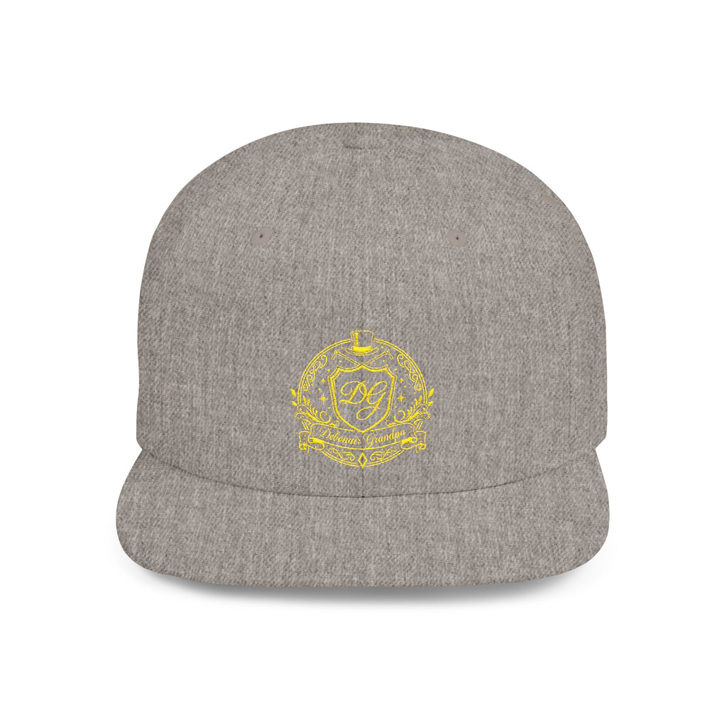 Debonair Grandpa Snapback Hat — Gold Floral Mandala Embroidered Flat Bill Cap