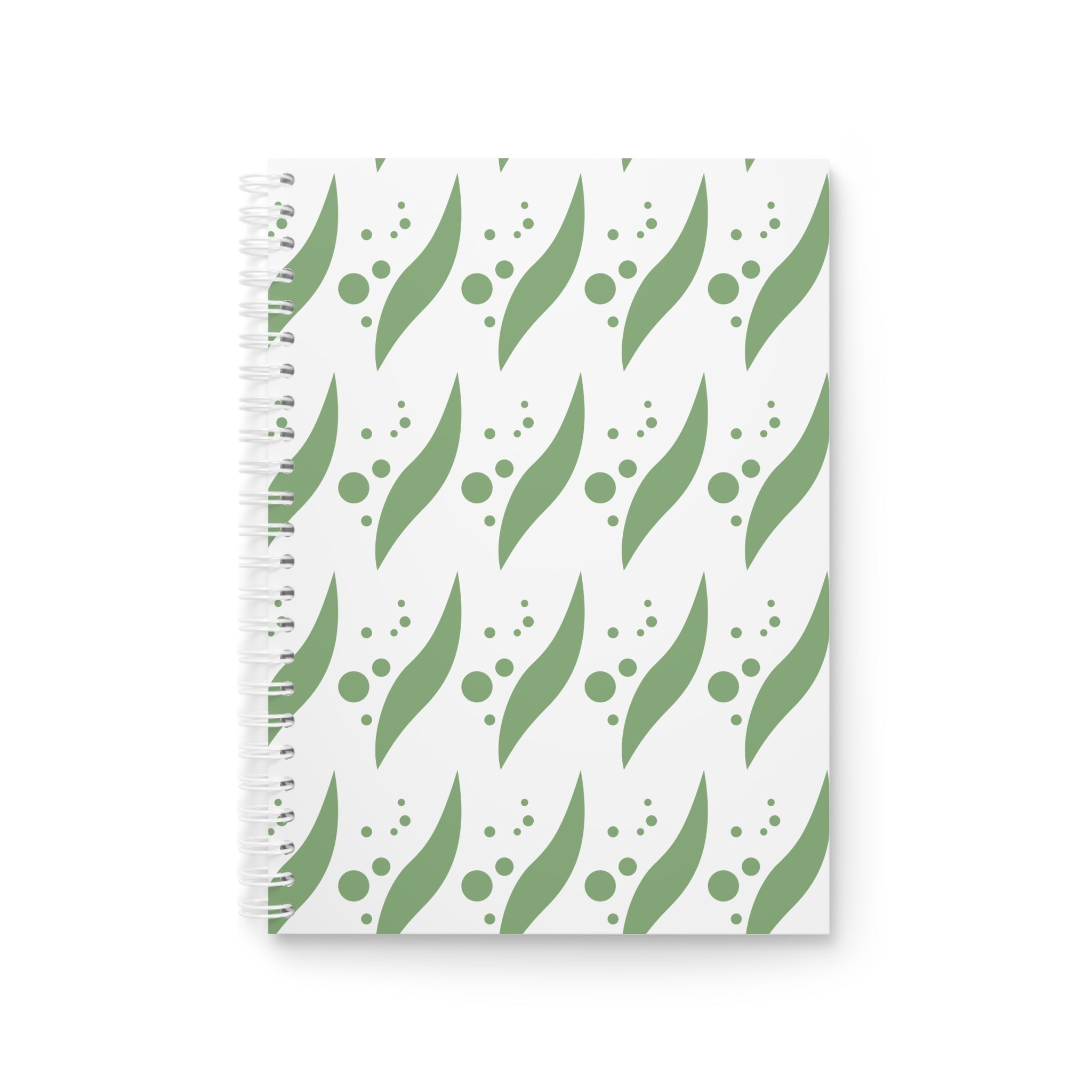 Botanical Wave Spiral Notebook — Green Leaf Pattern Journal