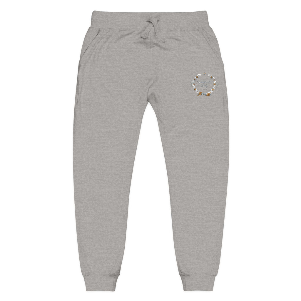 Sophisticated Lady - Embroidered Olive Green Fleece Sweatpants — Floral Compass Logo Joggers
