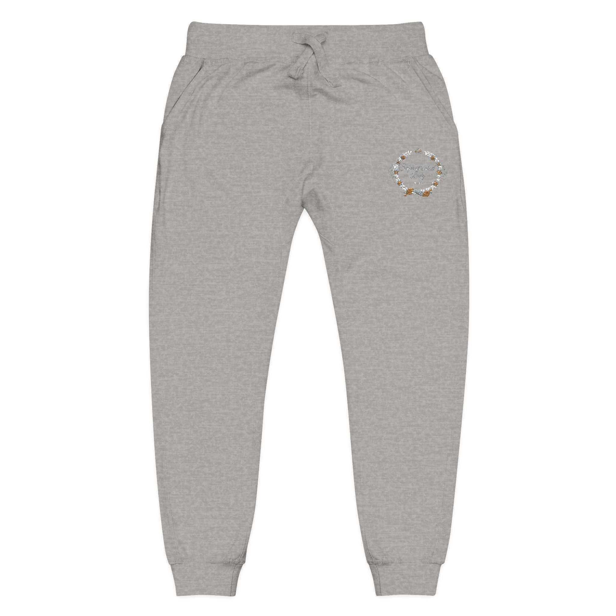 Sophisticated Lady - Embroidered Olive Green Fleece Sweatpants — Floral Compass Logo Joggers