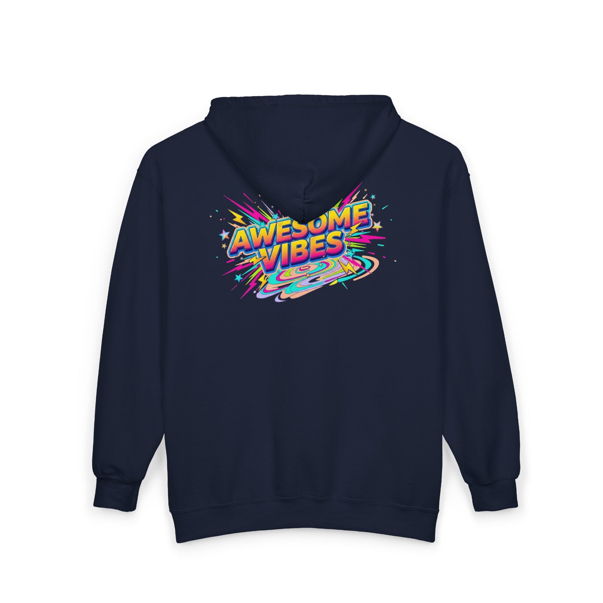 Awesome Vibes Full-Zip Hoodie — Retro Colorful Graphic Zip-Up