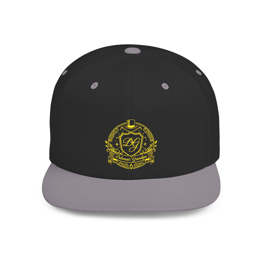 Debonair Grandpa Snapback Hat — Gold Floral Mandala Embroidered Flat Bill Cap