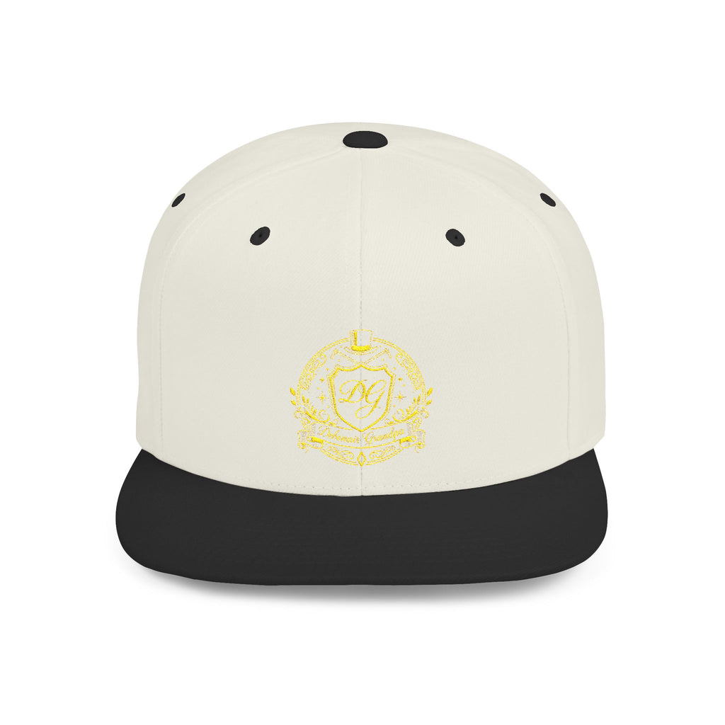 Debonair Grandpa Snapback Hat — Gold Floral Mandala Embroidered Flat Bill Cap