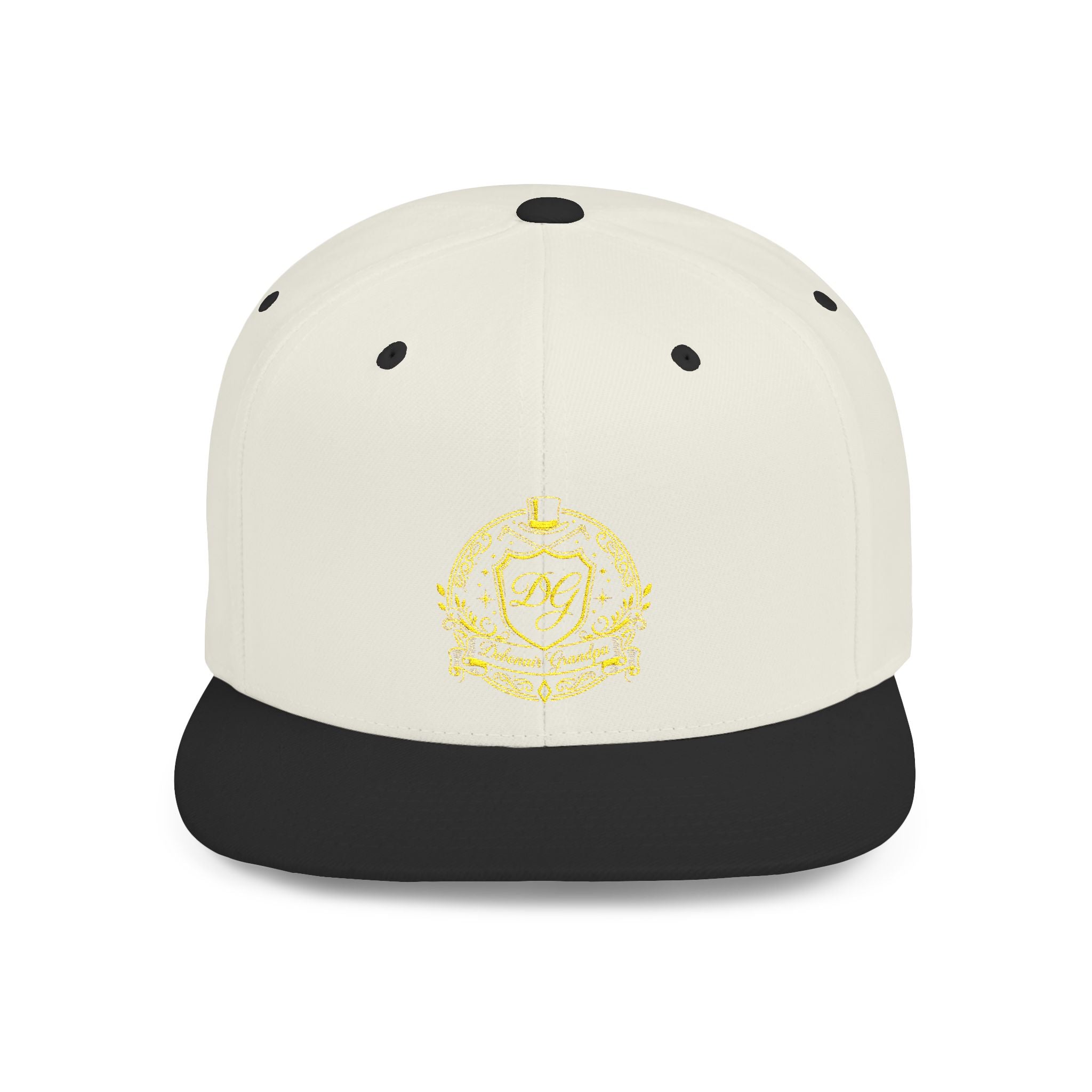 Debonair Grandpa Snapback Hat — Gold Floral Mandala Embroidered Flat Bill Cap