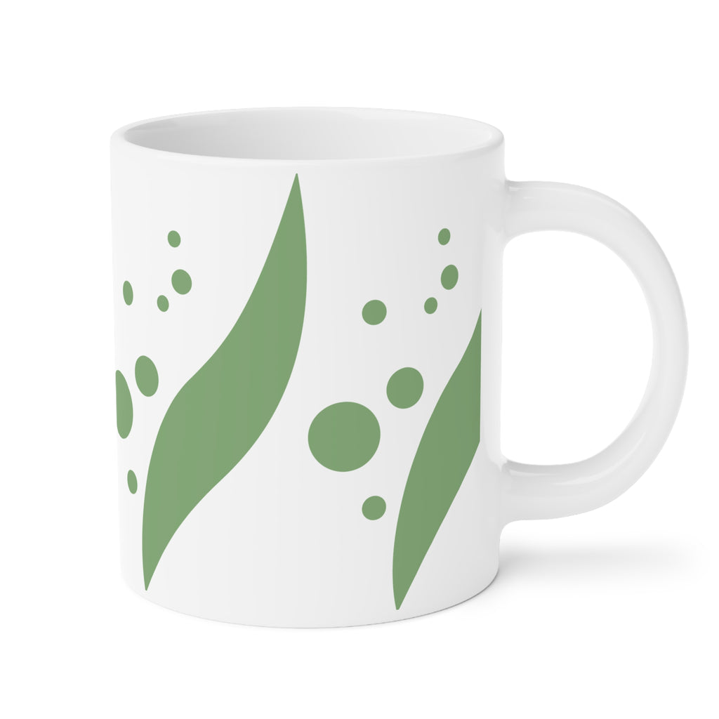 Green Leaf Pattern Ceramic Mug — Botanical Coffee Cup (11oz/15oz/20oz)