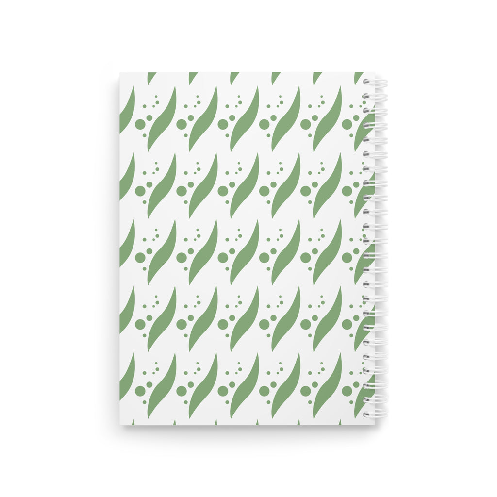 Botanical Wave Spiral Notebook — Green Leaf Pattern Journal