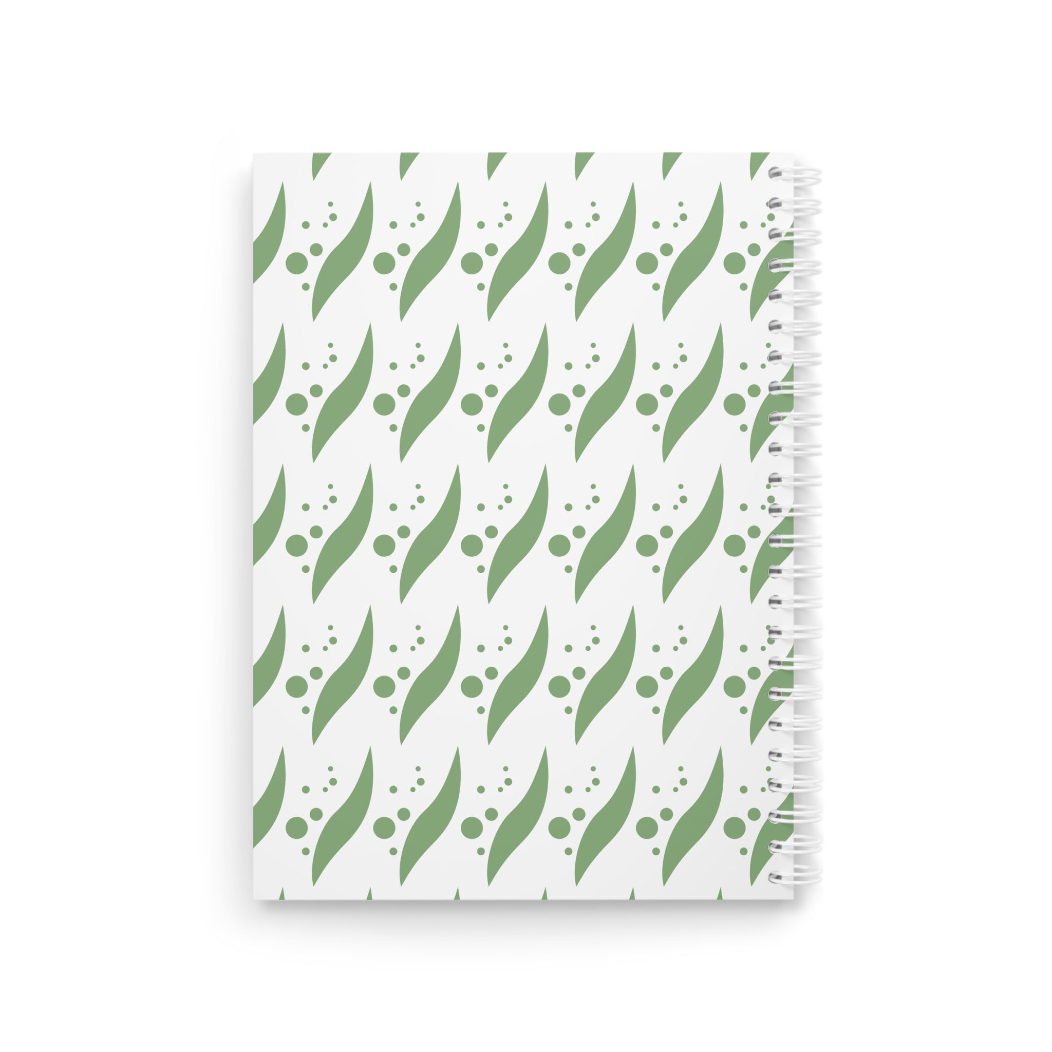 Botanical Wave Spiral Notebook — Green Leaf Pattern Journal
