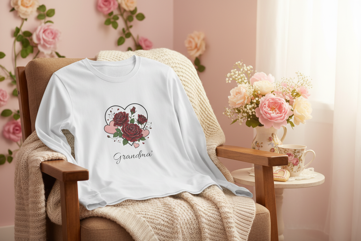 Long Sleeve Tee — Grandma's Love Blooms Floral Heart Design