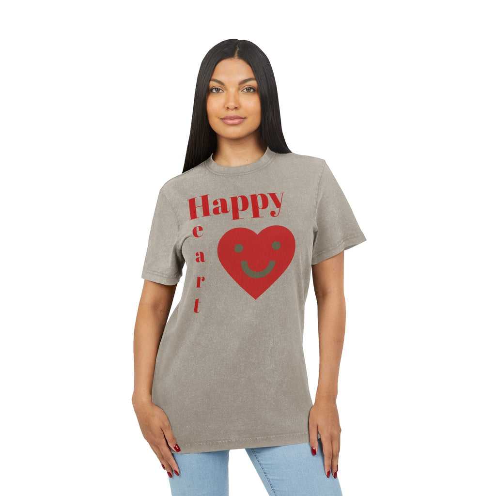 Happy Heart Acid-Wash Tee — Vintage Casual Shirt