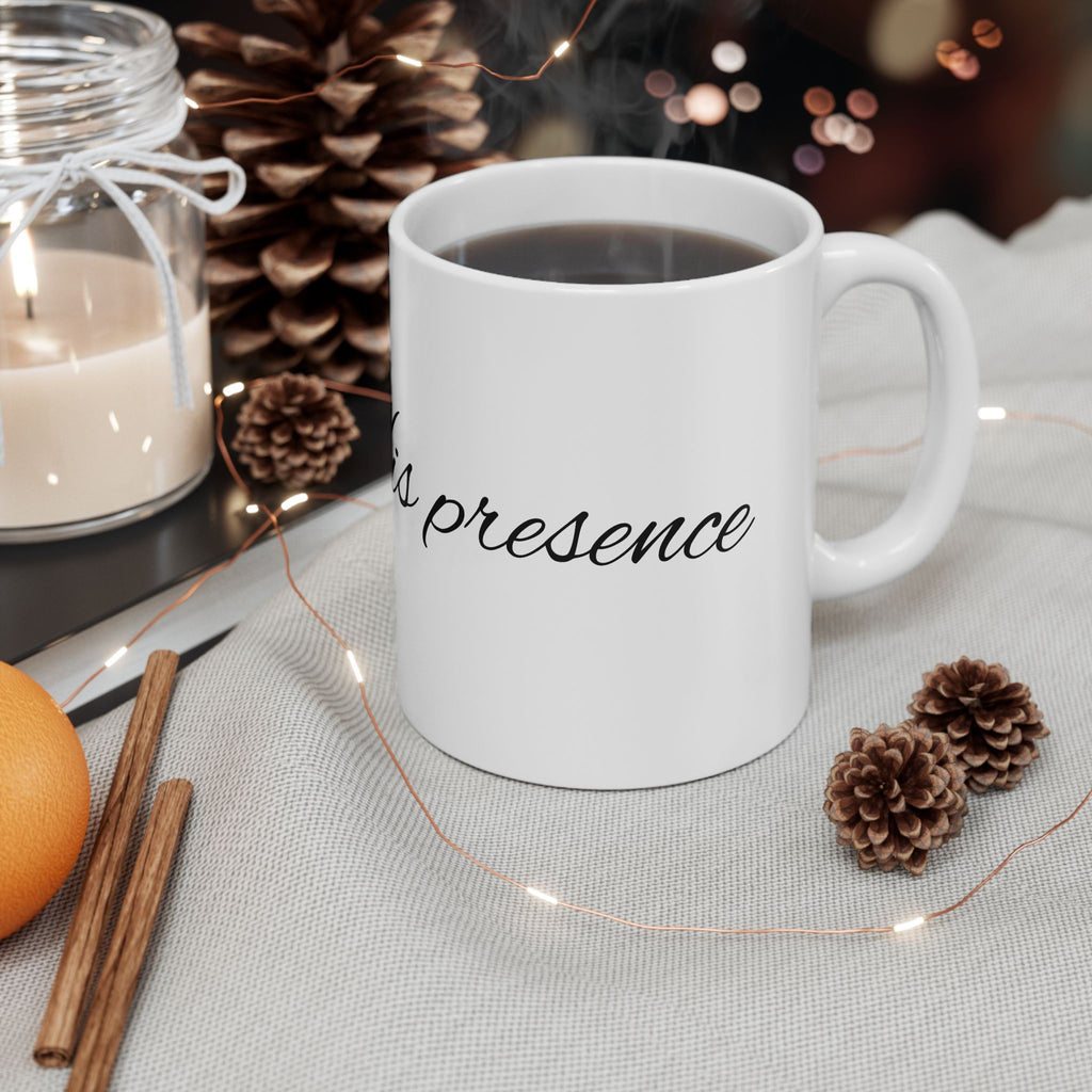 Inspirational Ceramic Mug – "Grace in His Presence" Script Coffee Cup (11oz, 15oz)