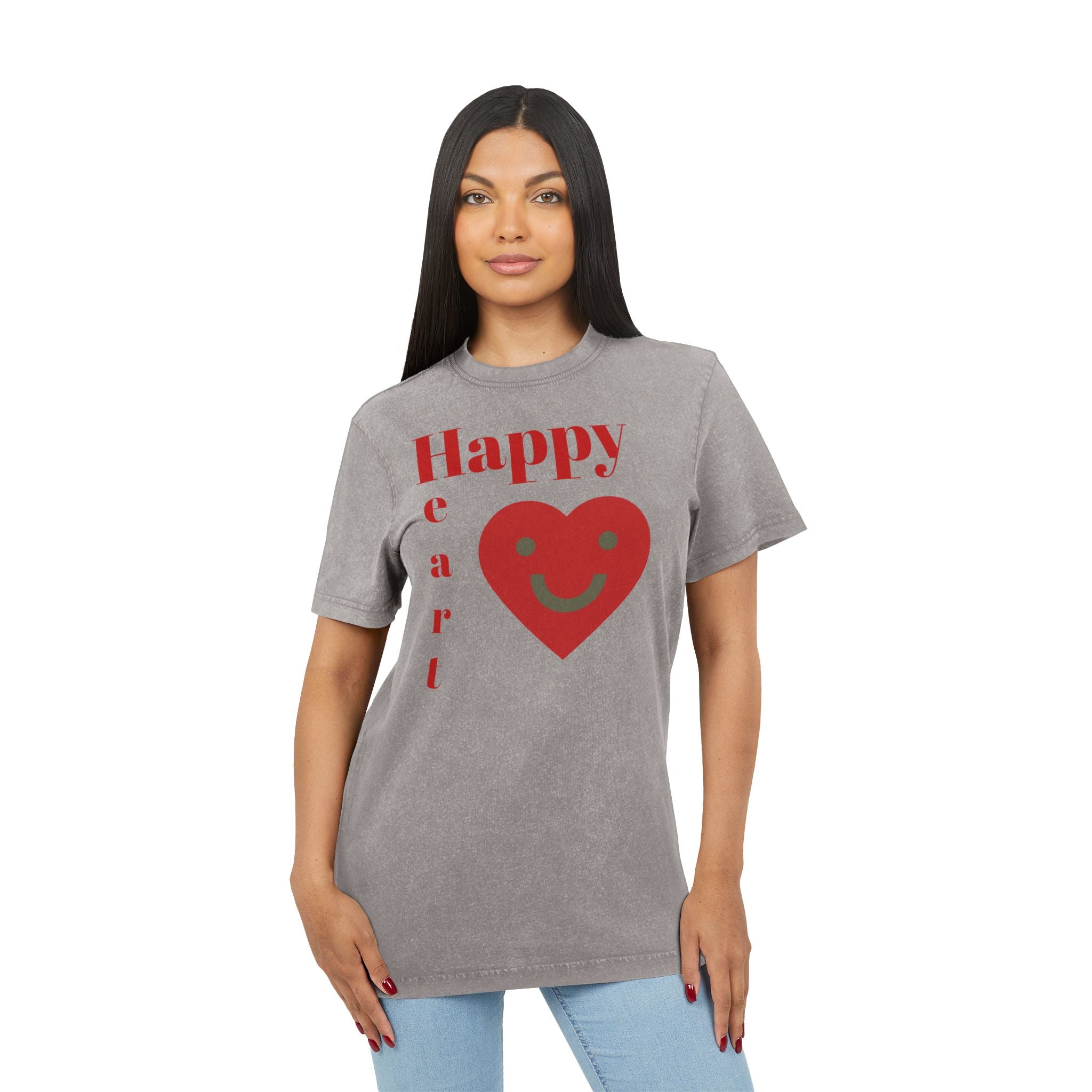 Happy Heart Acid-Wash Tee — Vintage Casual Shirt