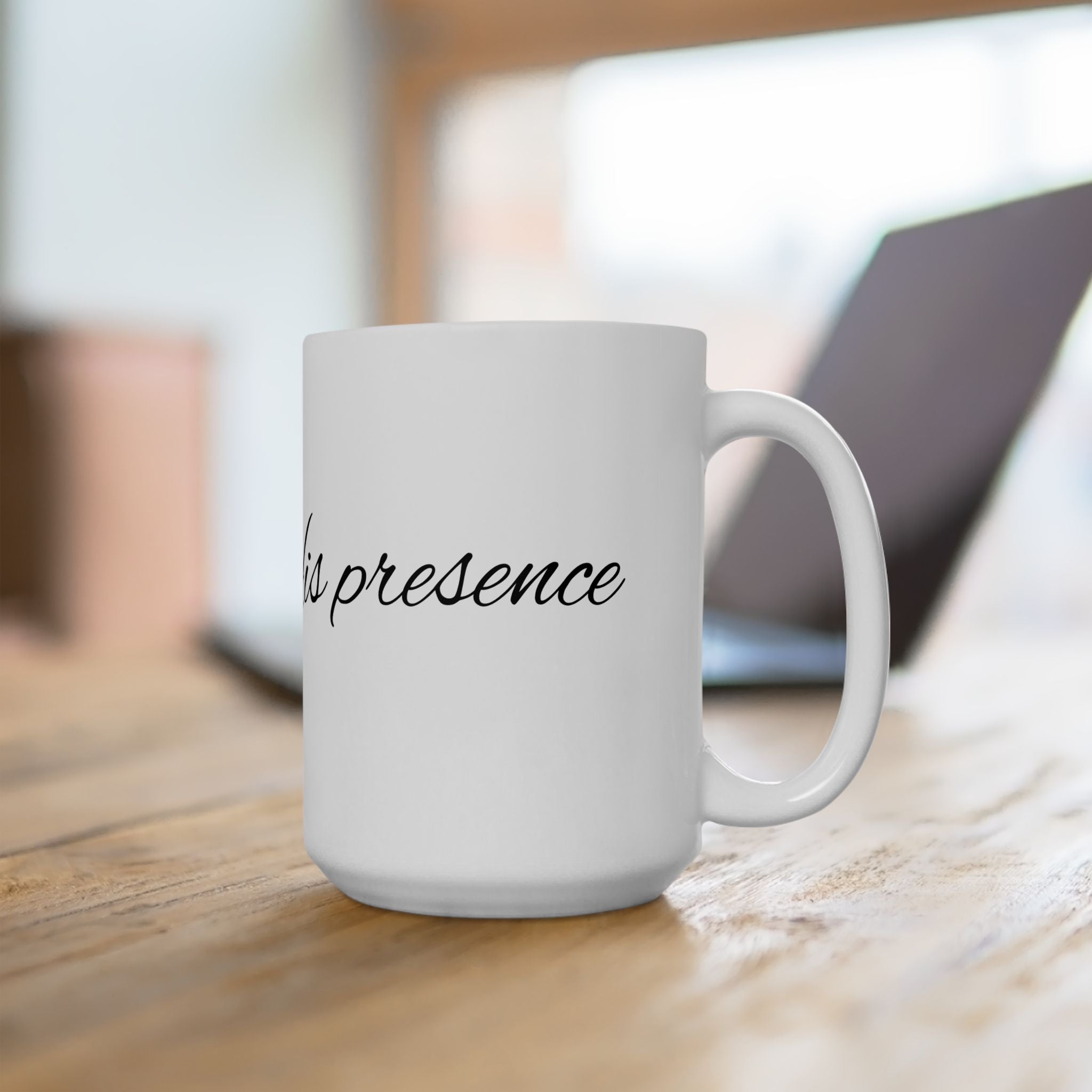 Inspirational Ceramic Mug – "Grace in His Presence" Script Coffee Cup (11oz, 15oz)