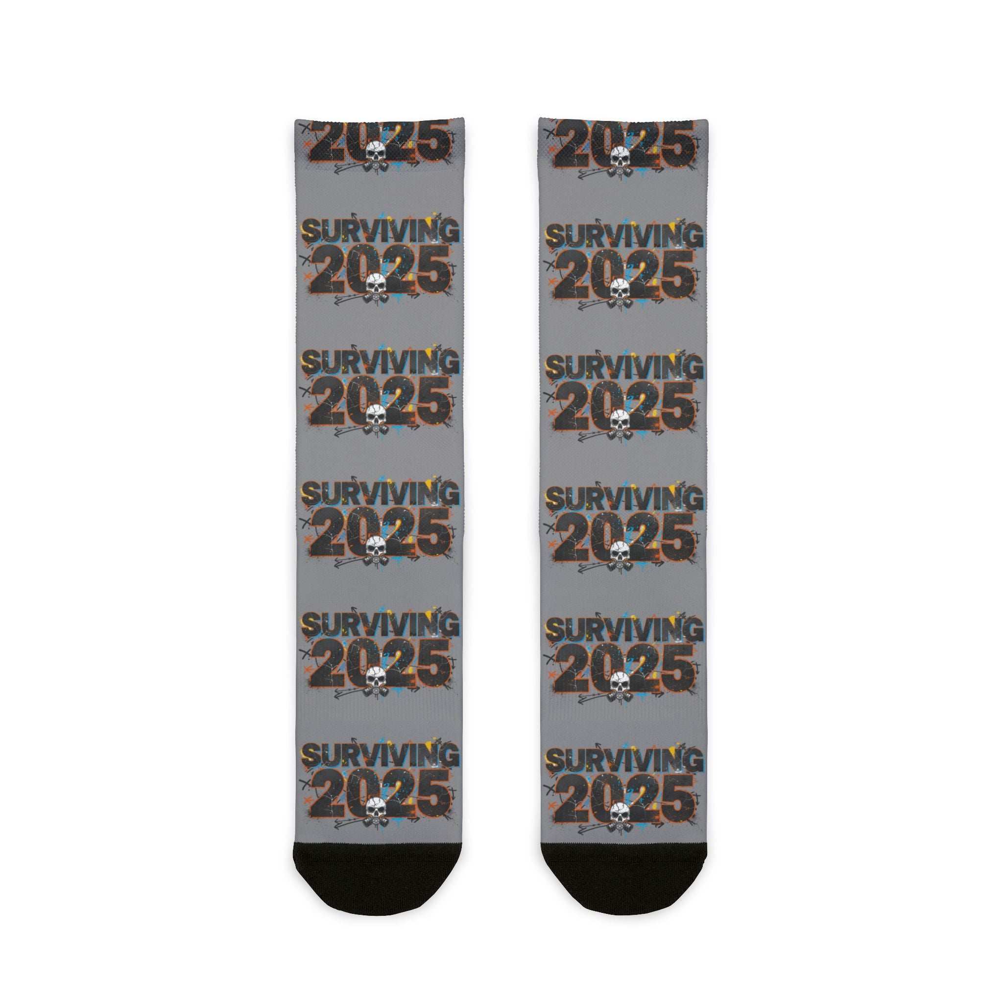 Surviving 2025 Sublimation Crew Socks — Funny Novelty Socks for New Year & Gag Gifts