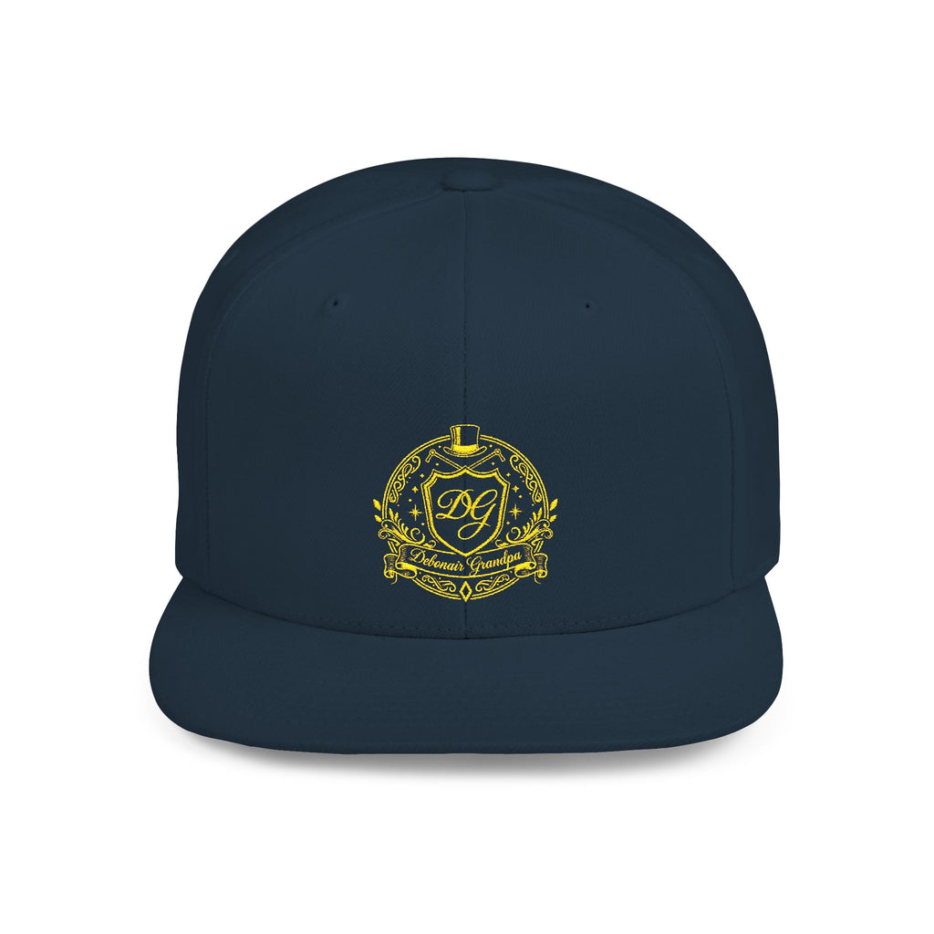 Debonair Grandpa Snapback Hat — Gold Floral Mandala Embroidered Flat Bill Cap