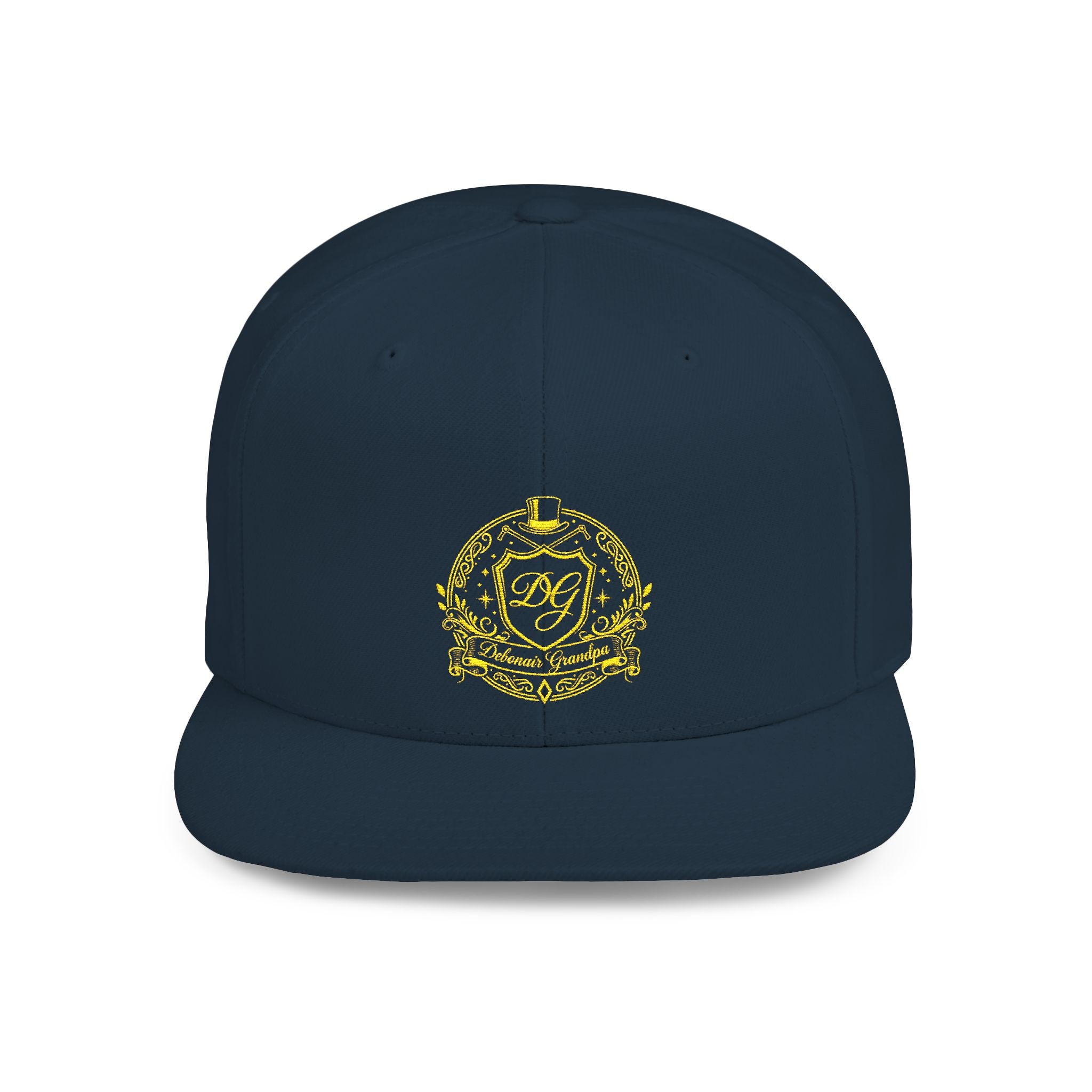 Debonair Grandpa Snapback Hat — Gold Floral Mandala Embroidered Flat Bill Cap