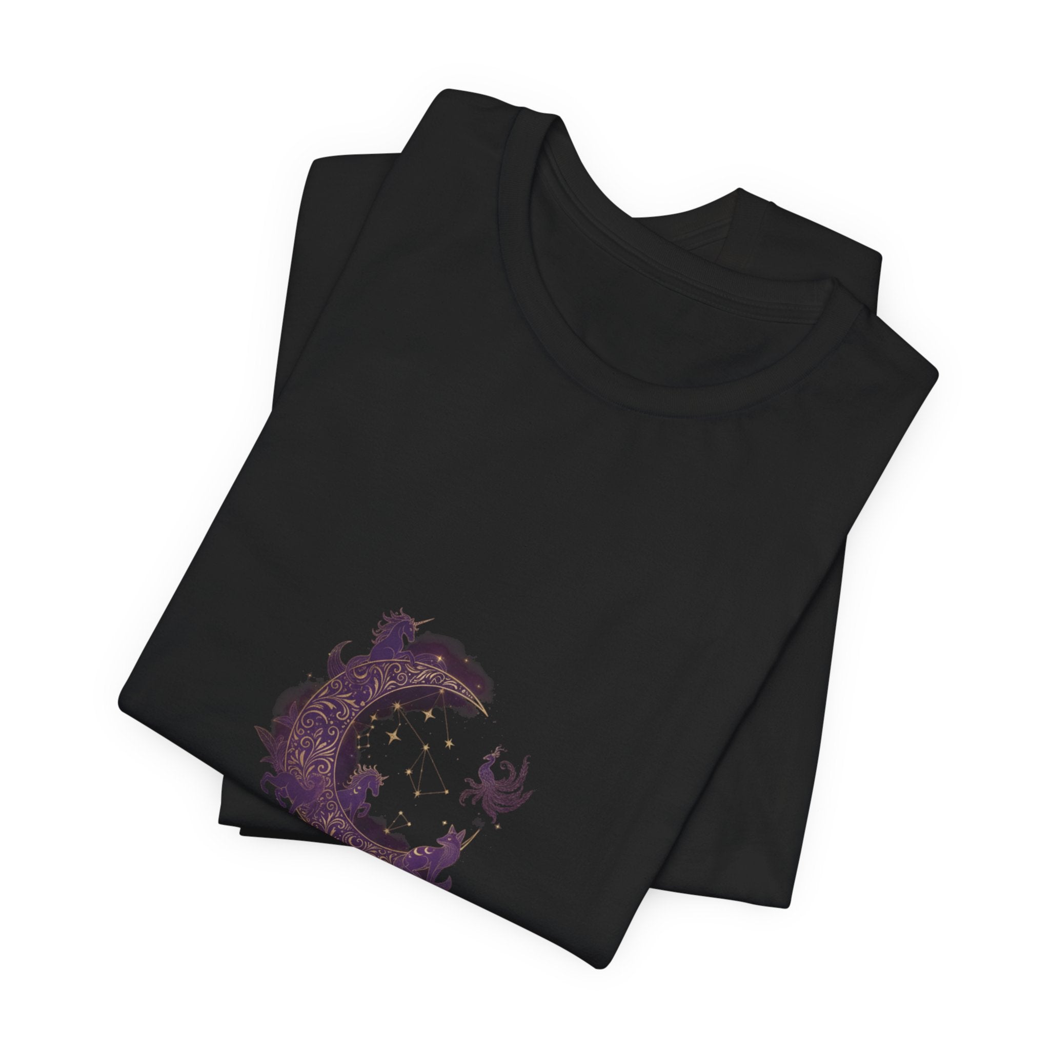 Crescent Moon Cat Illustration Tee | Ethereal Dreams Graphic T-Shirt