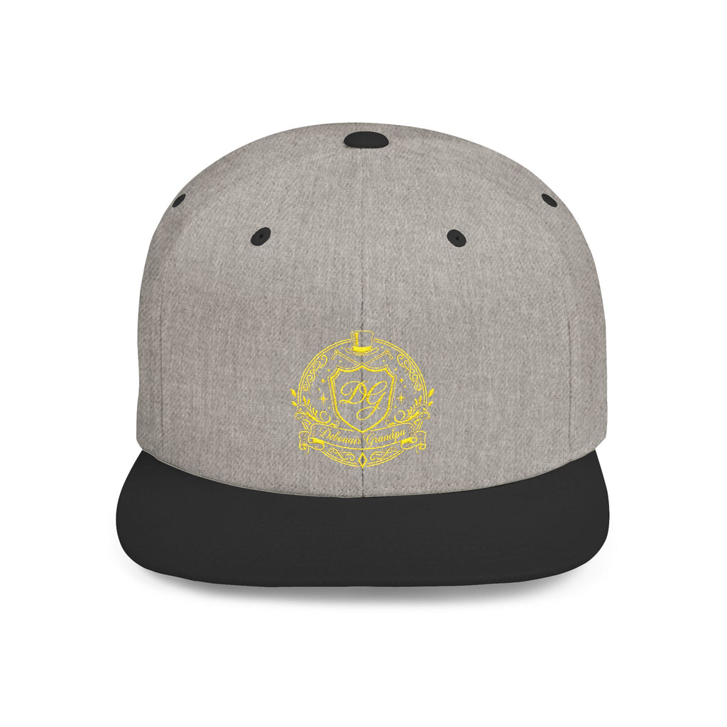 Debonair Grandpa Snapback Hat — Gold Floral Mandala Embroidered Flat Bill Cap