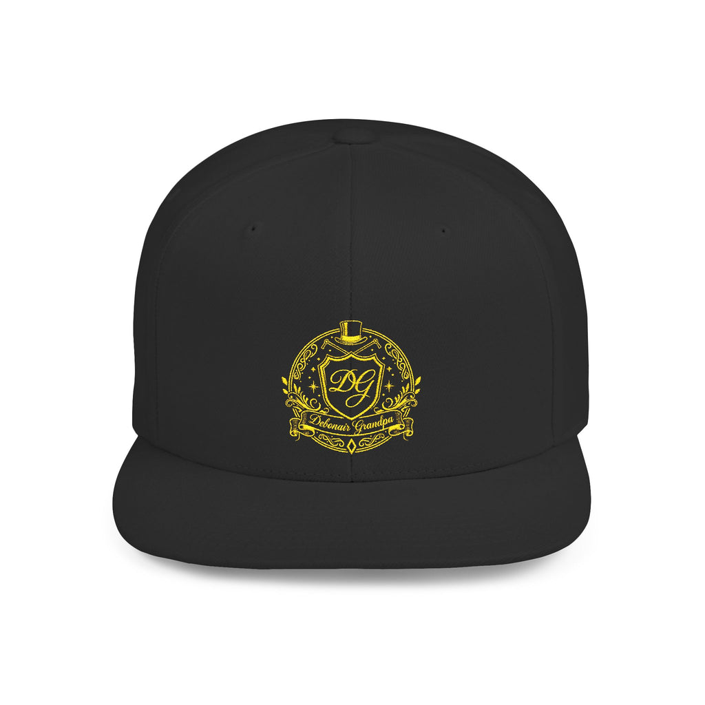 Debonair Grandpa Snapback Hat — Gold Floral Mandala Embroidered Flat Bill Cap