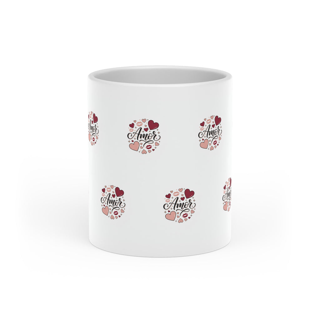 Amor Heart Pattern Mug — Romantic Valentine’s Day Coffee Cup