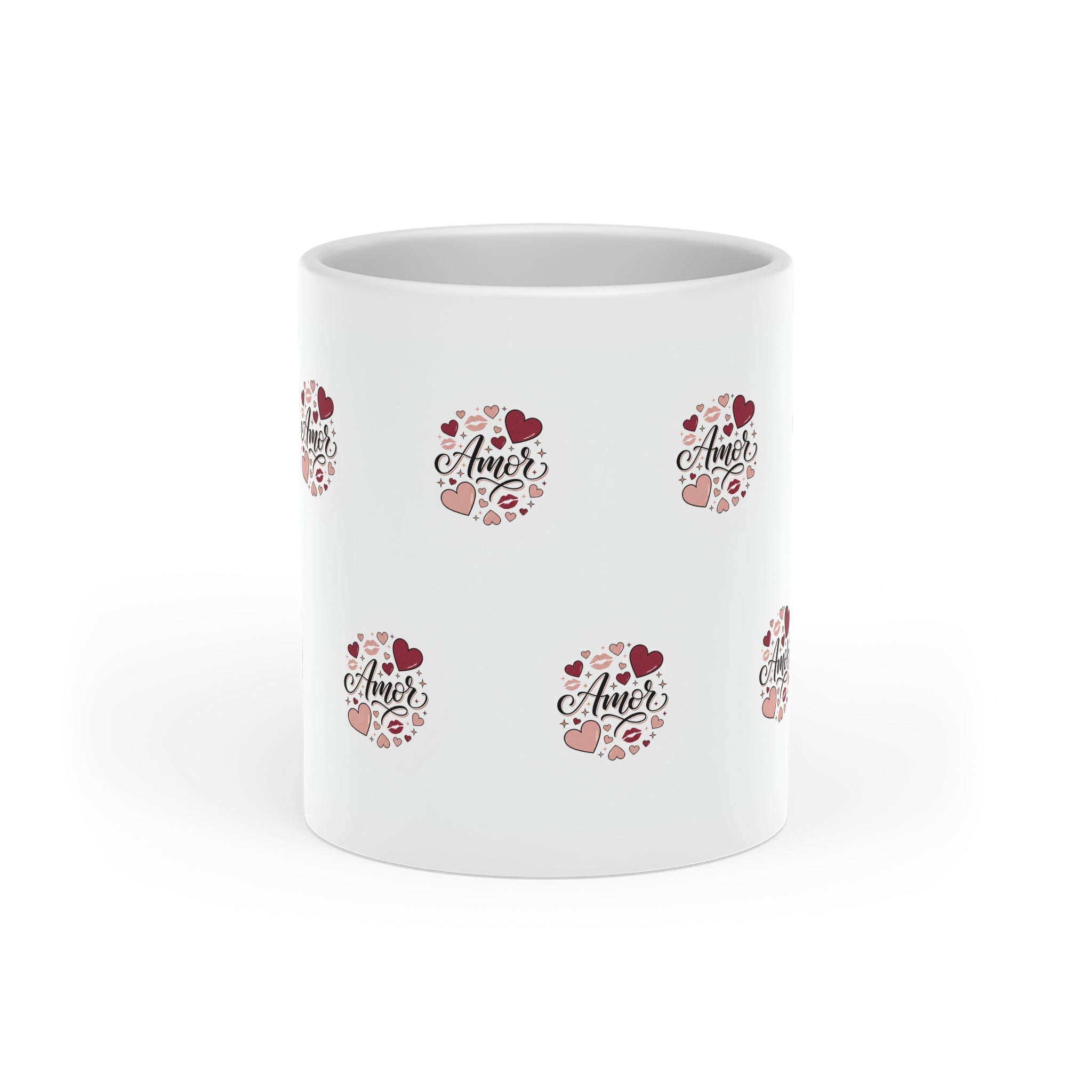 Amor Heart Pattern Mug — Romantic Valentine’s Day Coffee Cup
