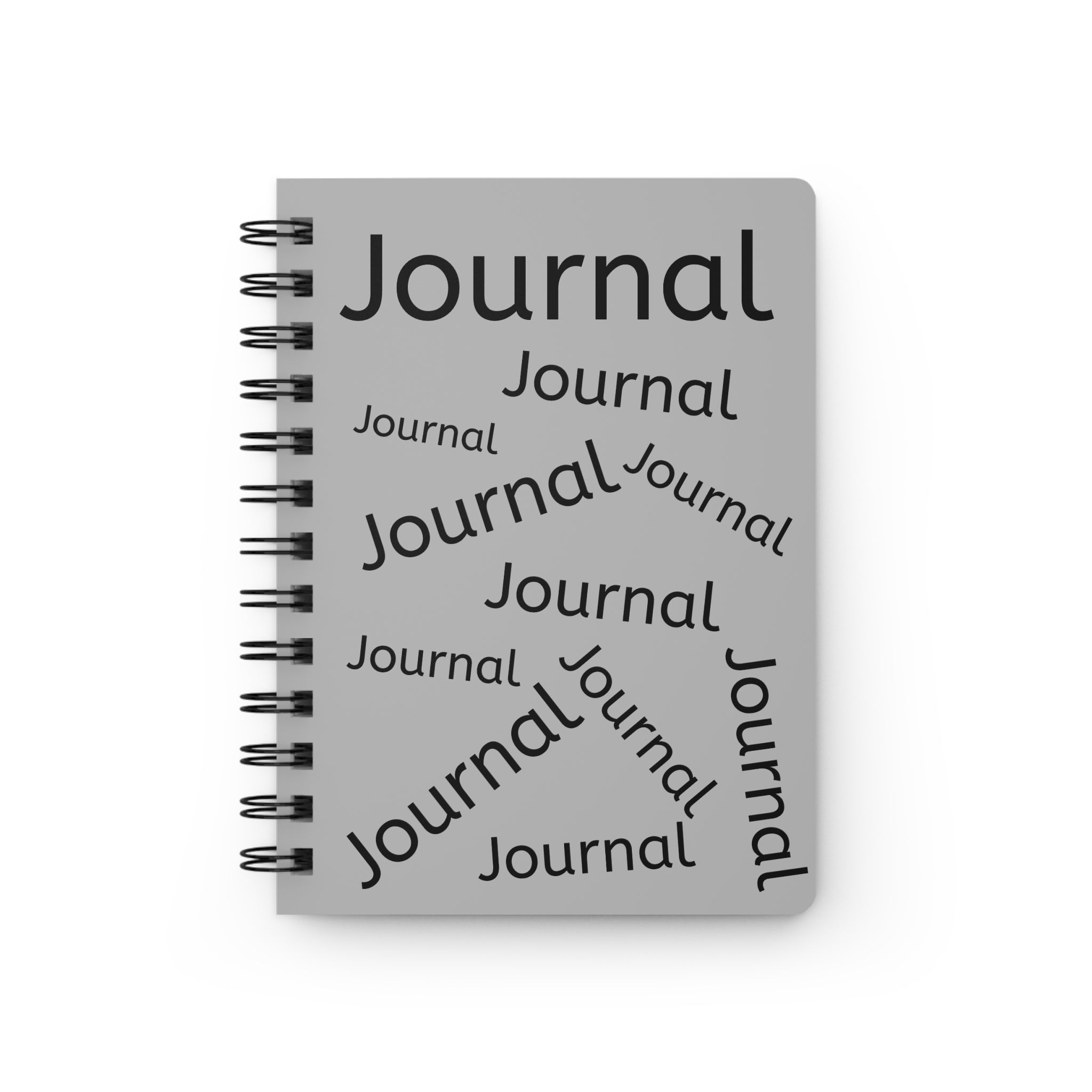 Spiral-Bound Journal — Grey Patterned 'Journal' Cover with Meditative Woman Illustration