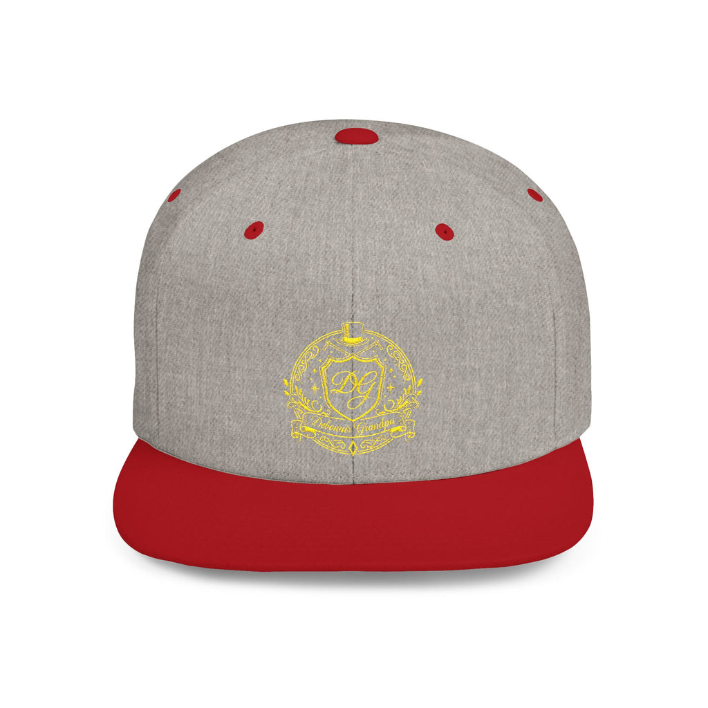Debonair Grandpa Snapback Hat — Gold Floral Mandala Embroidered Flat Bill Cap