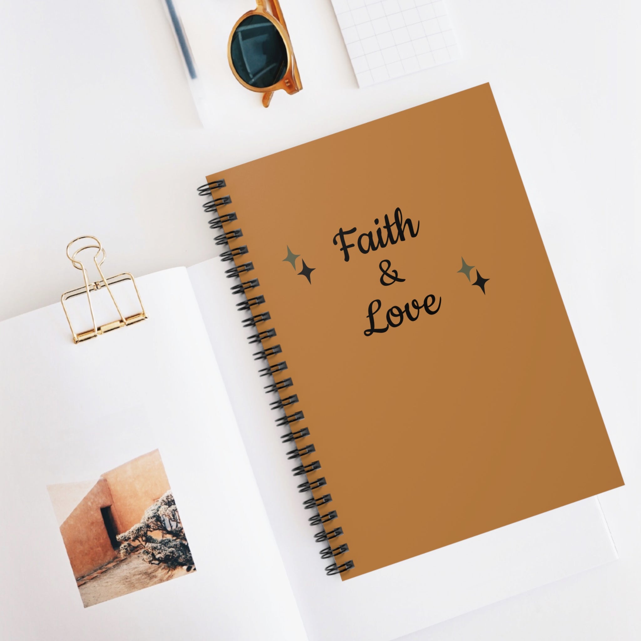 Faith & Love Spiral Journal Notebook — Brown Ruled Journal for Home, Work, or School